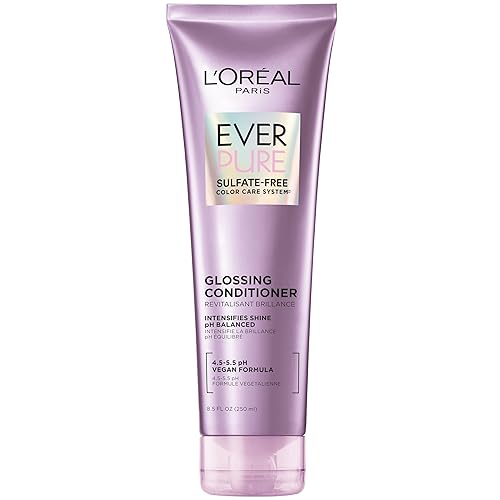 L'Oreal Paris Sulfate Free Glossing Conditioner, Intensifies Hair Shine & Smoothness, pH Balanced & Argan Oil Infused Vegan Hair Care, EverPure, 8.5