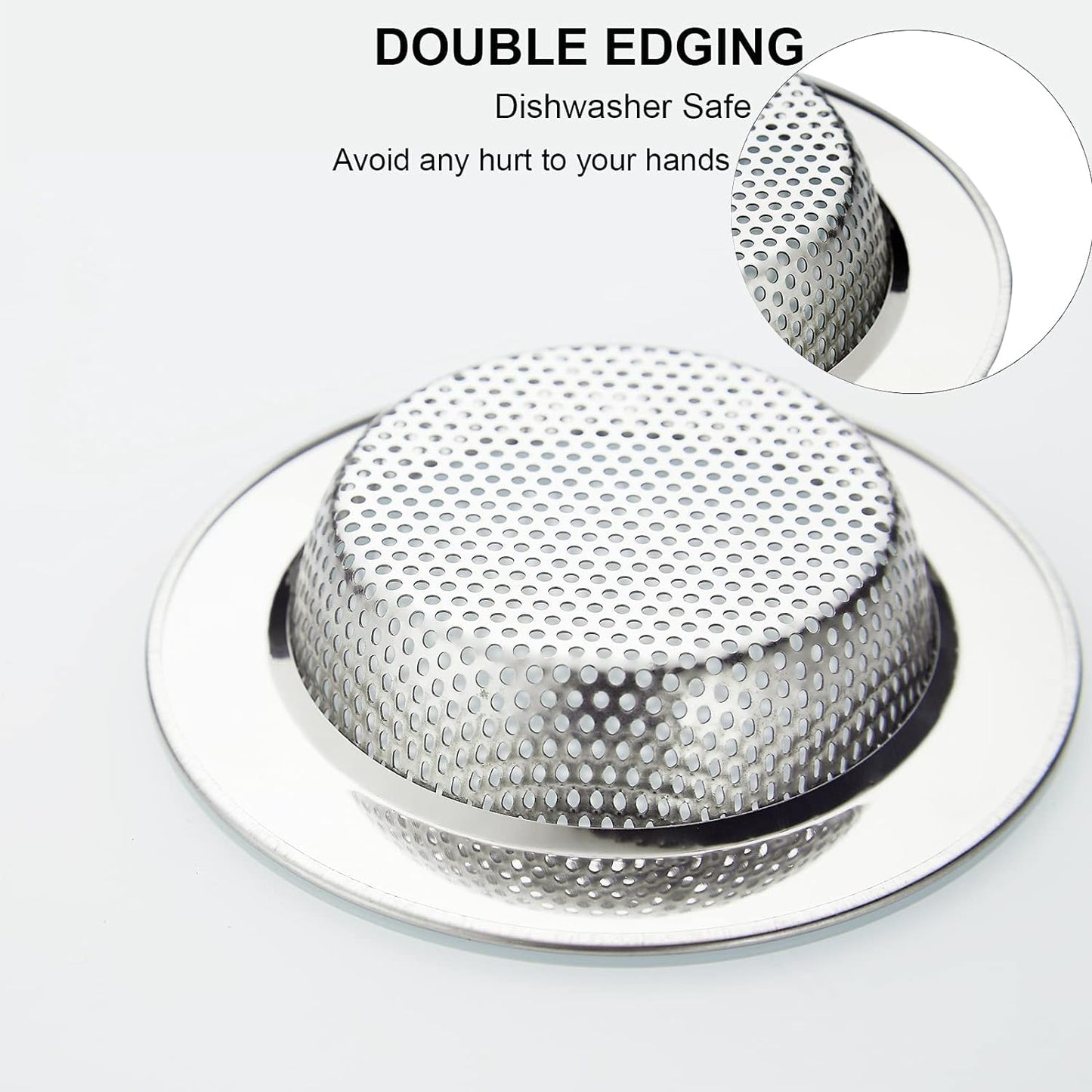 LASSHSWA Kitchen Sink Strainer, Stainless Steel Drain Strainers with Large 4.5" Wide Rim, 2 Pack for Kitchen Sinks