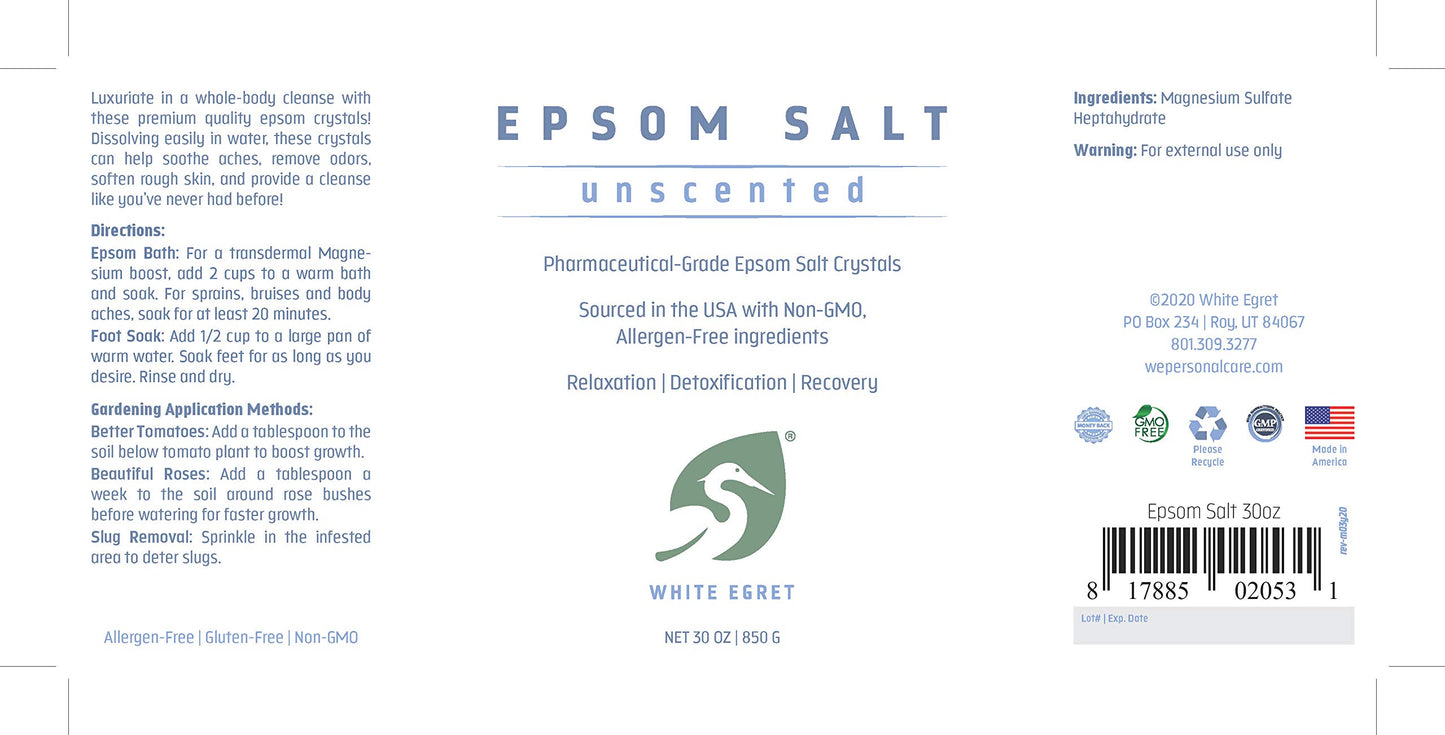 White EGRET Epsom Salt,unscented, 2.5 Pound, 30 oz Beauty and Personal Care White Egret