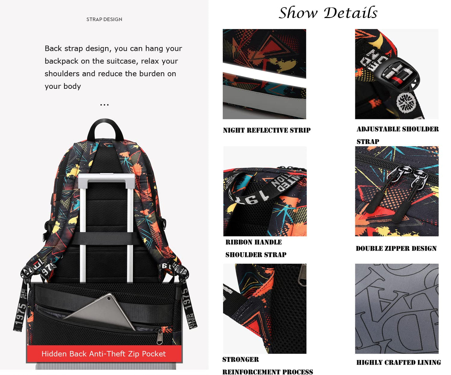 American Football Player 15 Multifunction Rugby Backpack Travel Laptop Daypack Night Reflective Strip Fans bag For Men Women (Red Pattern - 2)