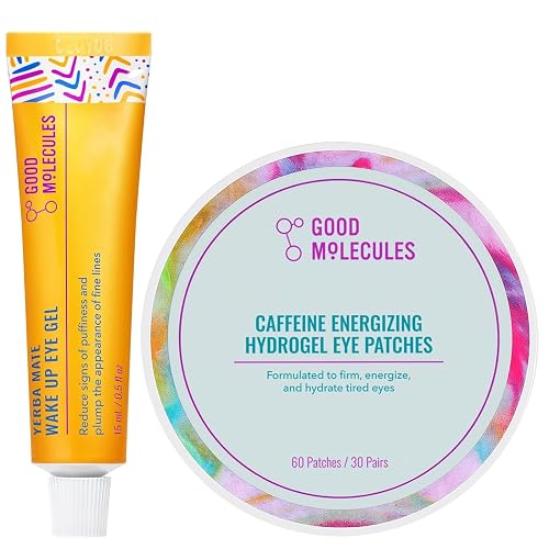 Good Molecules Under Eye Cream and Eye Patches for Dark Circles, Puffiness and Tired Eyes - Yerba Mate Eye Gel (15ml) and Caffeine Hydrogel Eye