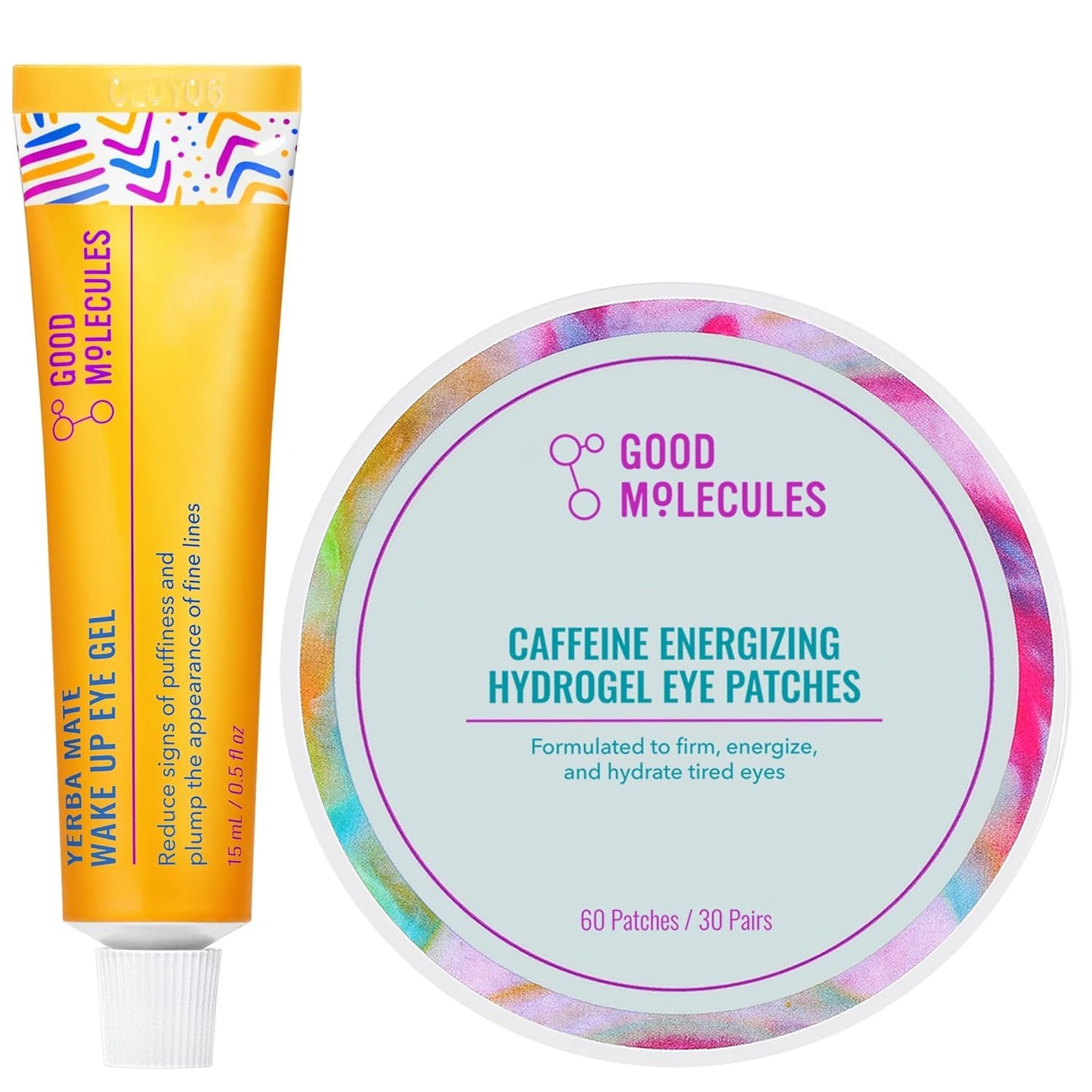 Good Molecules Under Eye Cream and Eye Patches for Dark Circles, Puffiness and Tired Eyes - Yerba Mate Eye Gel (15ml) and Caffeine Hydrogel Eye