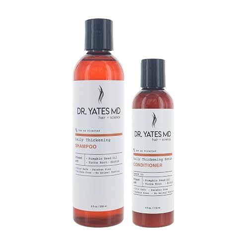 Dr. Yates MD - 8 fl oz Daily Thickening Shampoo Bundle with 4 fl oz Daily Thickening Serum Leave In Conditioner with Pumpkin Seed Oil, Yucca Root