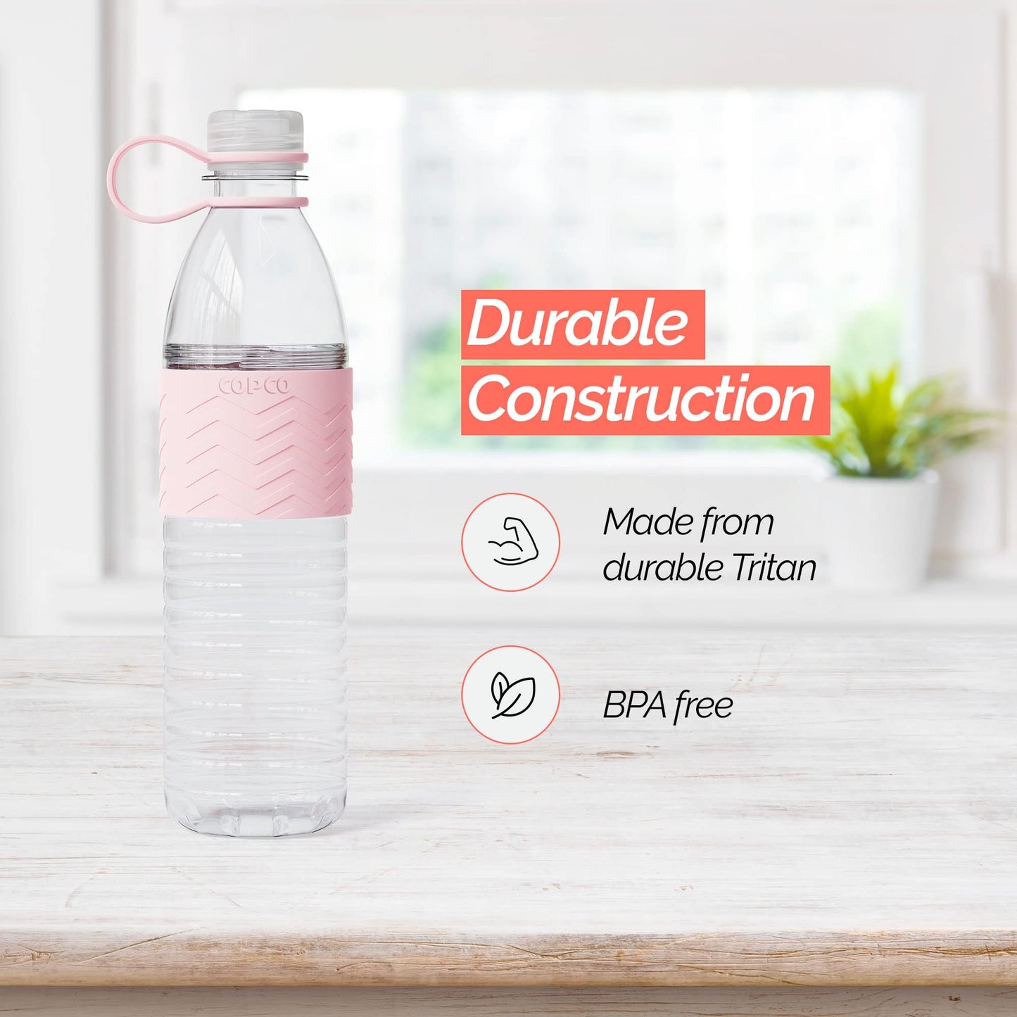 Copco Hydra 20 oz Tritan Water Bottle with Leak-Proof Lid & Textured Grip - BPA-Free, Dishwasher Safe, Easy Twist-Open for Ice & Fruit - Fits Cup