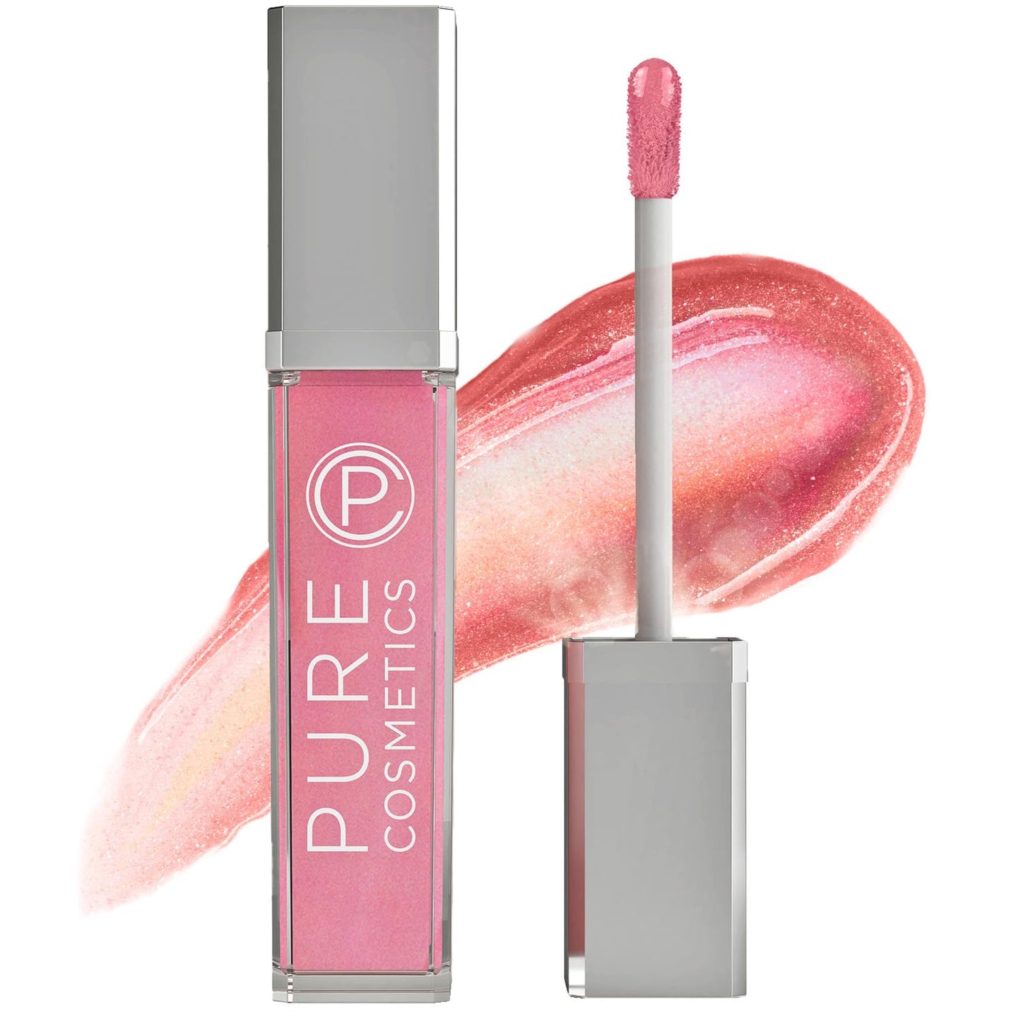 Pure Illumination Light-Up Lip Gloss with LED-Lit Applicator Brush + Side Mirror, Non-Sticky, Moisturizing Hydrating Lip Glosses with Lanolin, Jojoba