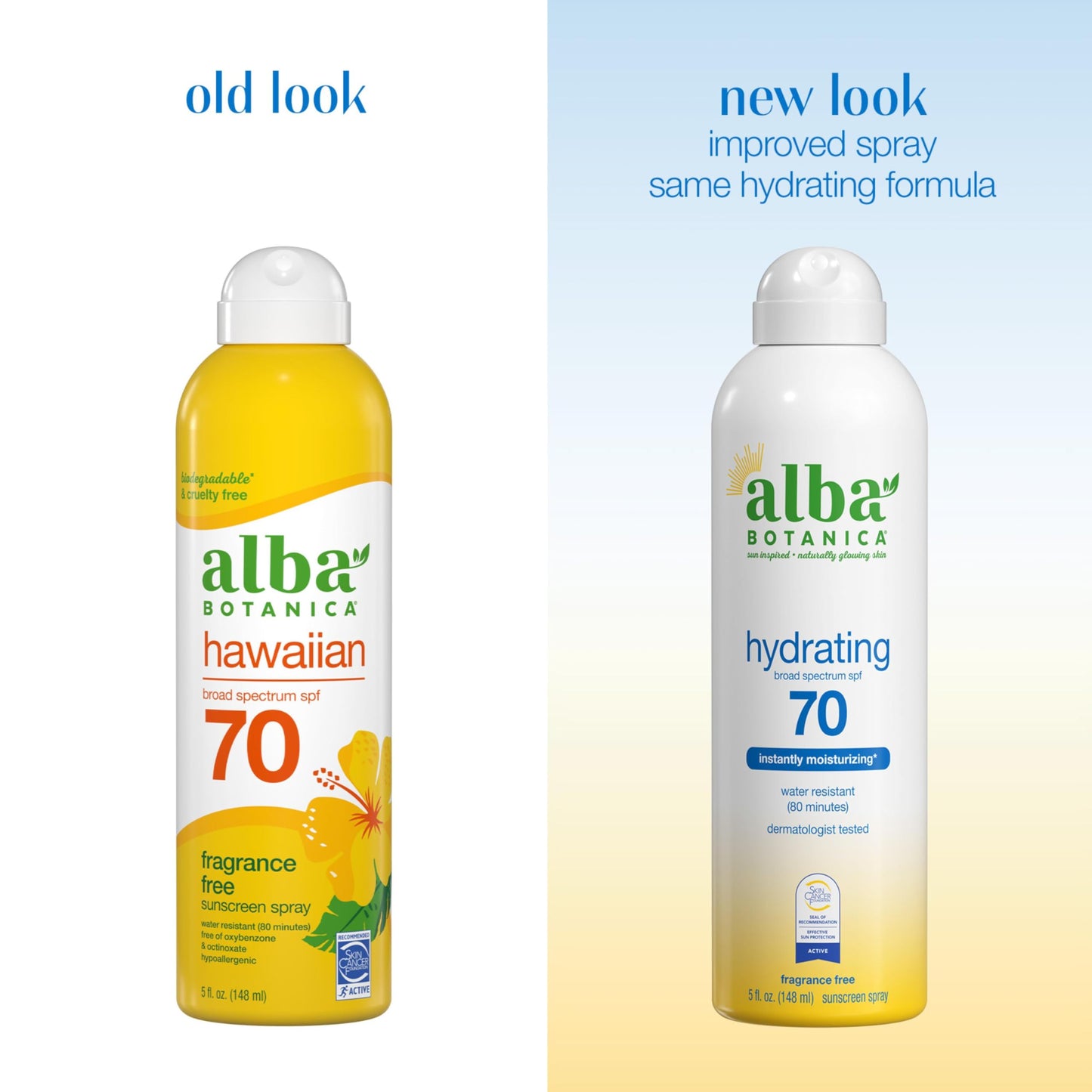 Alba Botanica Hydrating Sunscreen Spray for Face and Body, Broad Spectrum SPF 70 Sunscreen, Water Resistant, 5 Fl. Oz. Bottle