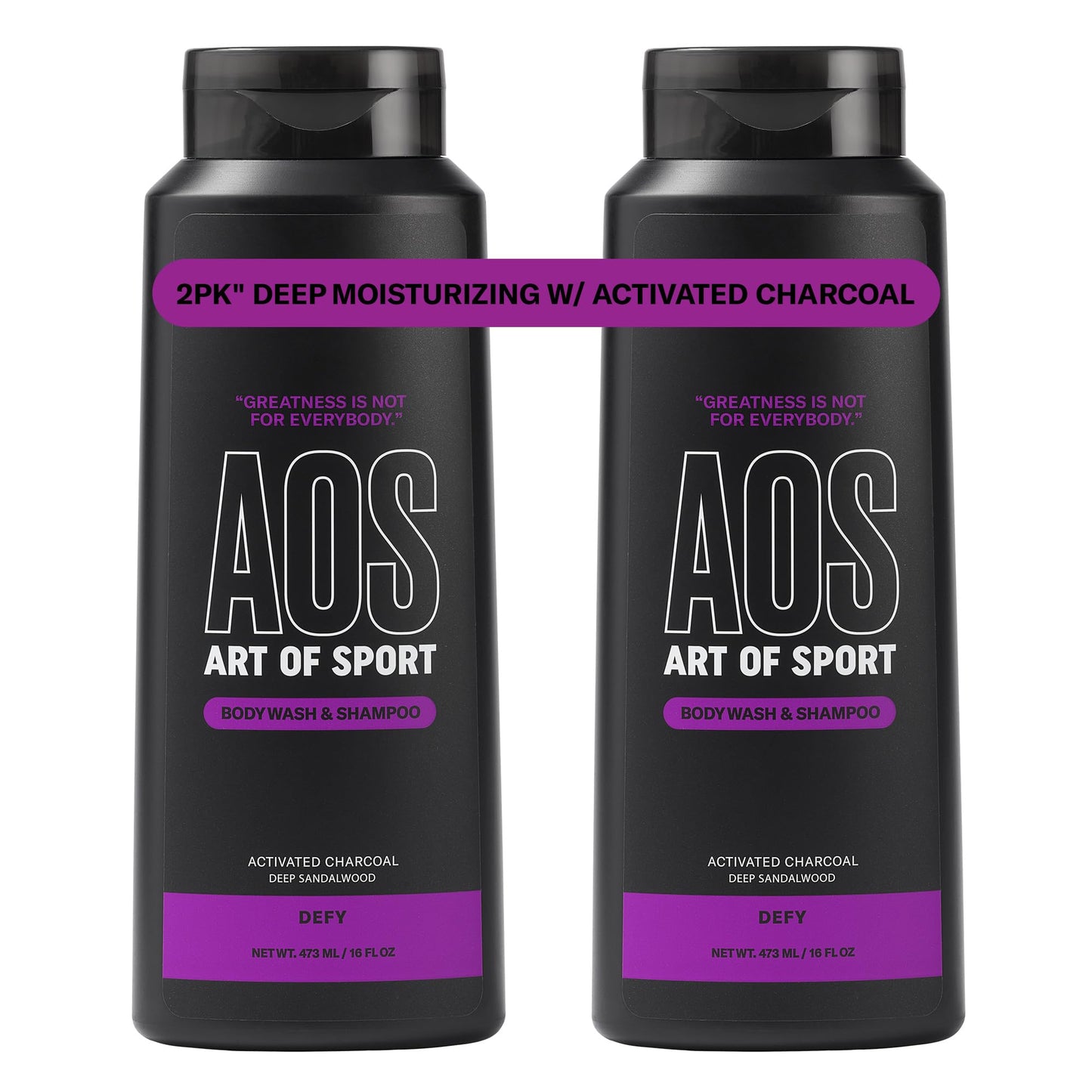 Art of Sport Men’s 2-in-1 Body Wash and Shampoo with Charcoal Activated, Sandalwood Fragrance, Made for Athletes, Defy Scent, 16 fl oz (Pack of 2)