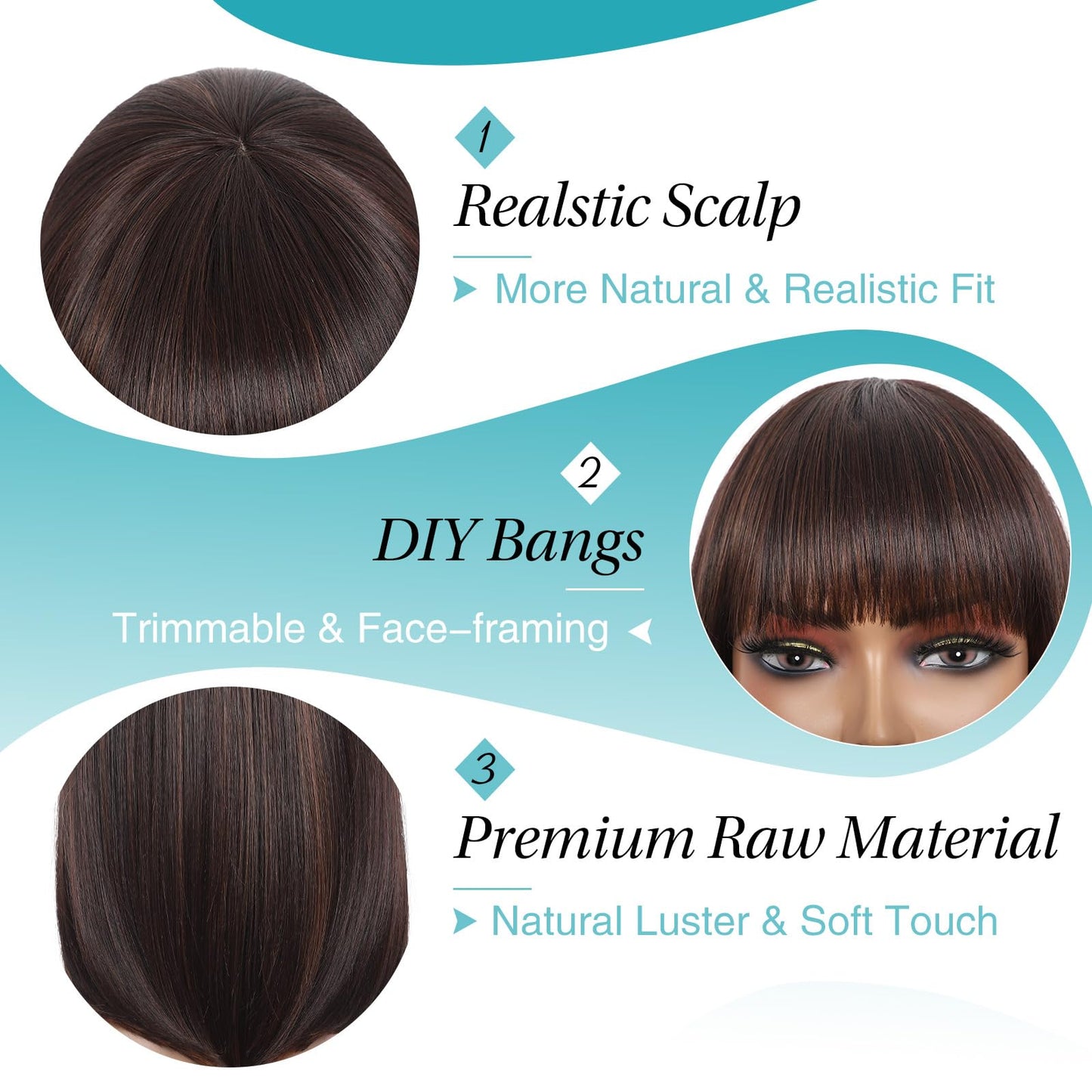 Kalyss Bob Wigs for Women Short Straight Bob Wig with Hair bangs Natural Looking Heat Resistant Synthetic Hair Wigs for Women 13 Inches (Brown