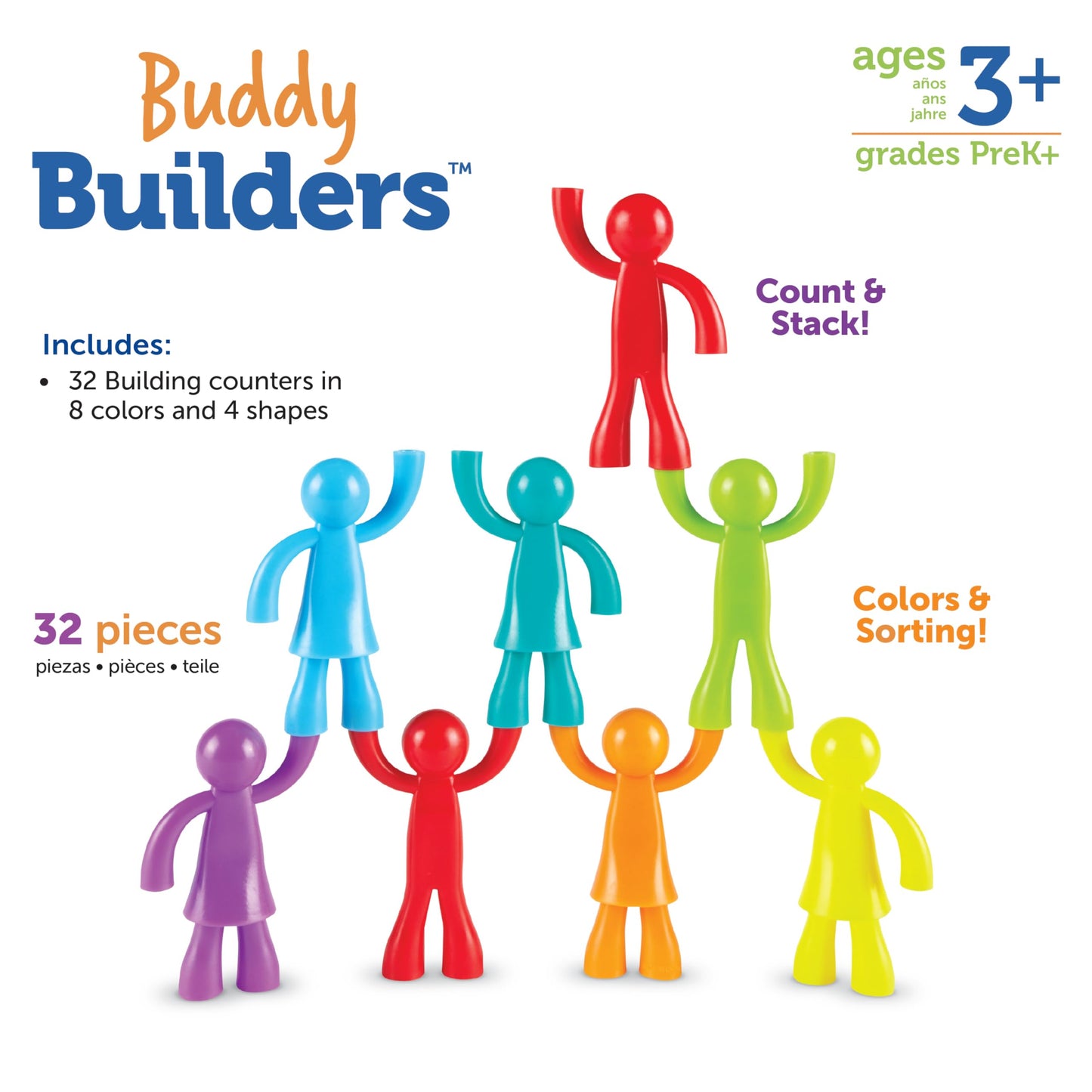 Learning Resources Buddy Builders,32 Pieces, Ages 3+, Fine Motor, Hand Eye Coordination Toy, Fine Motor Skills,Social Emotional Learning Toys