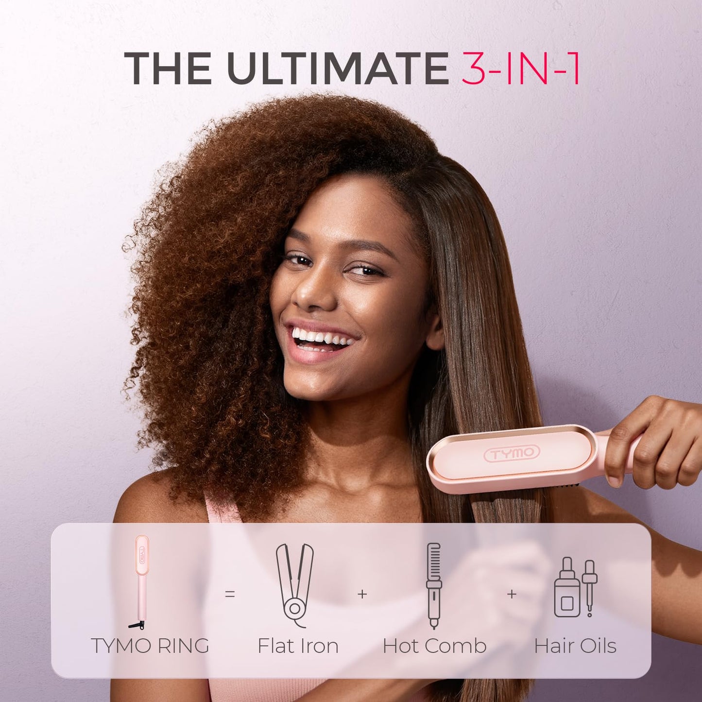 TYMO Ring Hair Straightener Brush - Hair Straightening Iron with Built-in Comb, 20s Fast Heating & 5 Temp Settings & Anti-Scald, Perfect
