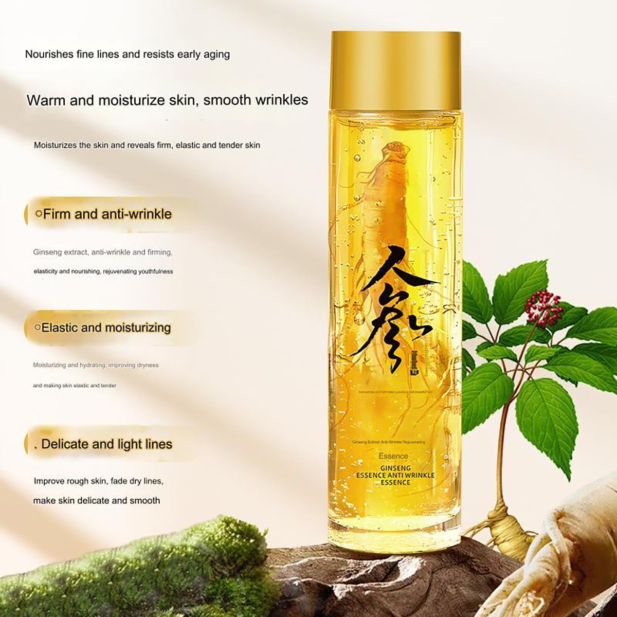 Ginseng Essence Anti-Wrinkle Serum, Hydrating & Firming Face Oil with Ginseng Root Extract, Korean Herbal Anti Aging Serum for Smoother Skin Reduce