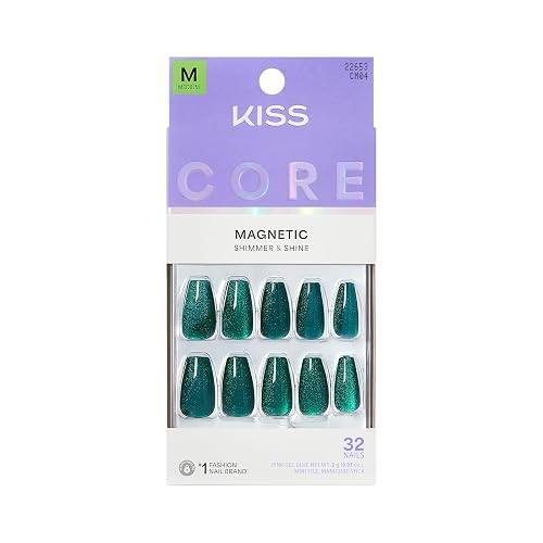Kiss Core, Press On Nails, Nail glue included, 'Shimmering', Green, Medium Size, Coffin Shape, Includes 32 Nails, 2g Glue, 1 Manicure Stick, 1 Mini Beauty & Personal Care KISS