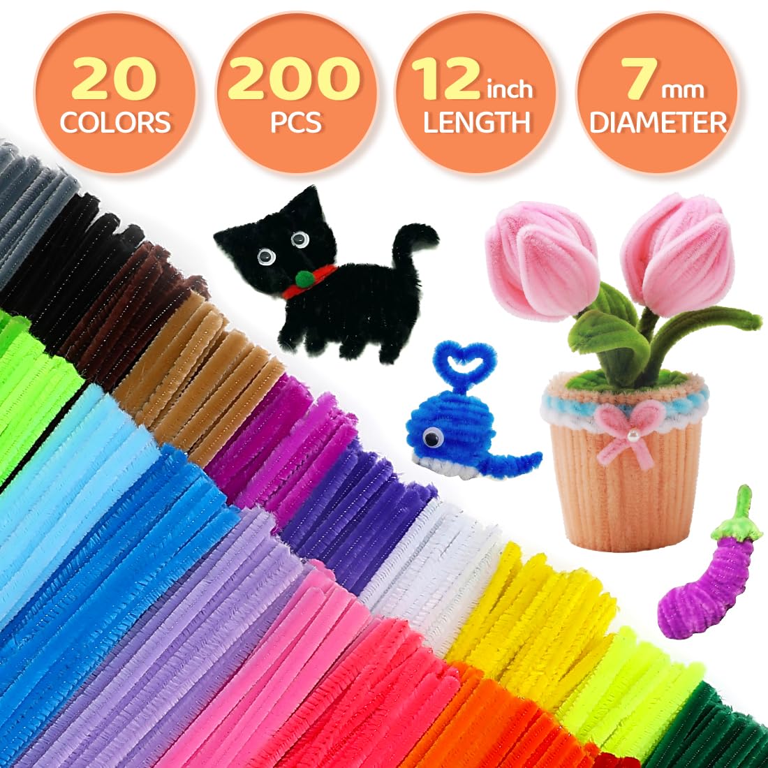 GAGANIU 200pcs Pipe Cleaners, Pipe Cleaners for crafts, Craft Supplies Multicolor Chenille Stems for Art&Craft Christmas DIY…