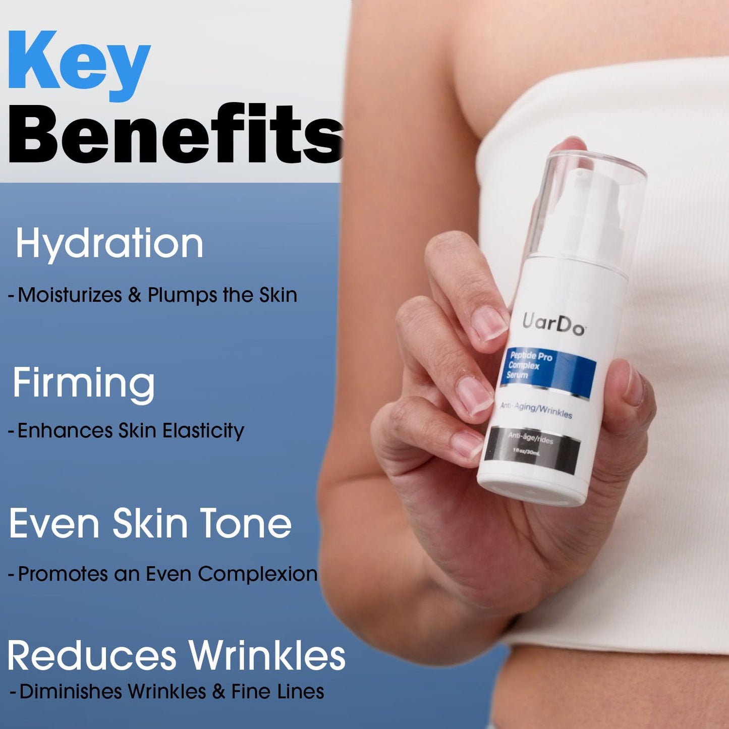 Uardo Peptide Pro Complex Serum 1 Fl Oz/ 30 ml - usn104 | For All Skin Types | Keeps Skin Moisturized | Reduces Wrinkles | For Women and Men