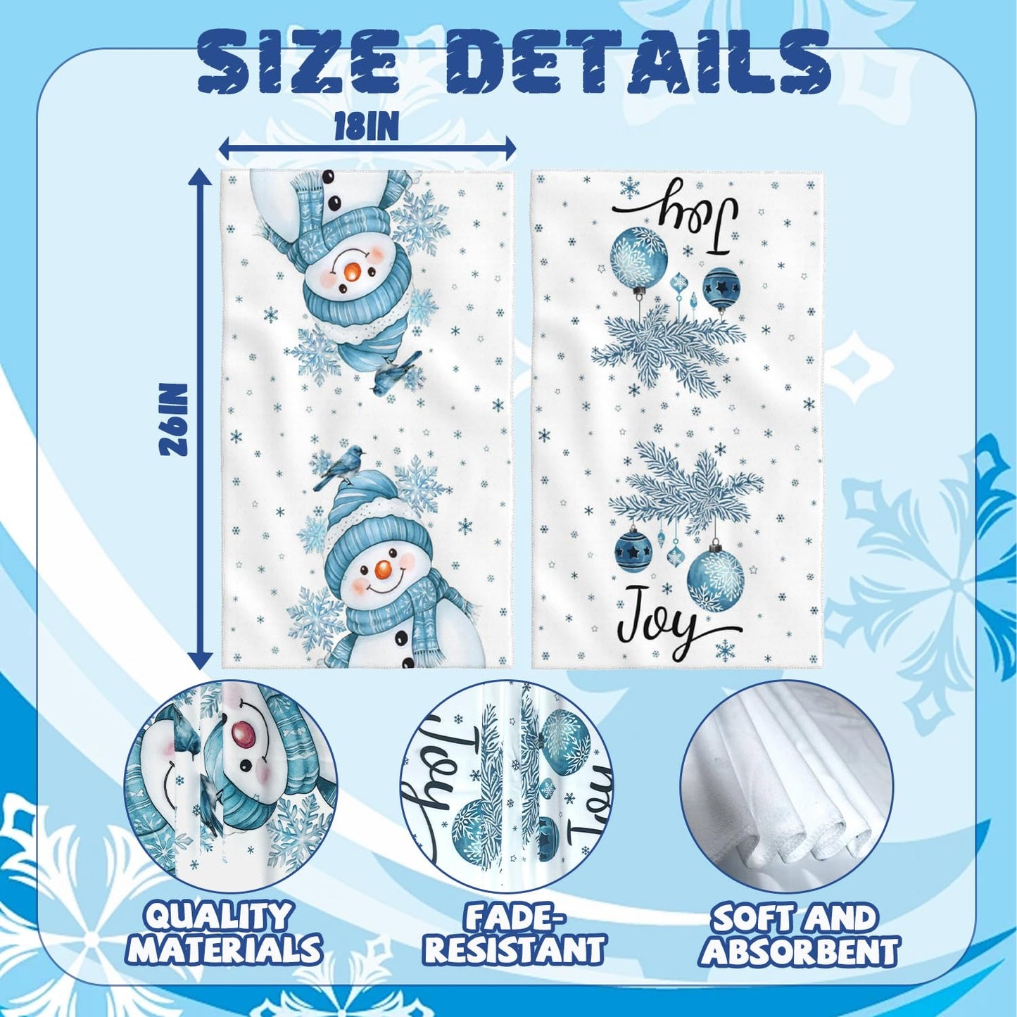 SUZEJHE Christmas Hand Towels for Bathroom Set of 2, Xmas Snowman Joy Bath Hand Towels for Kitchen Home Hotel Gym Spa Yoga Farmhouse Winter…