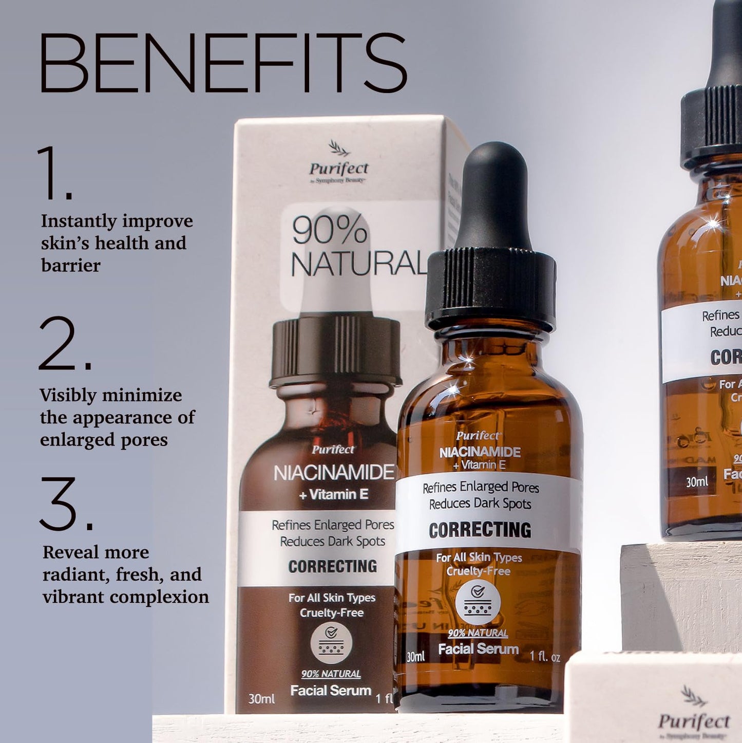 Purifect Niacinamide Serum for Face - Dark Spot Corrector, Tightens Skin & Minimizes Pores - Made in USA - With Vitamin E & Hyaluronate to Hydrate