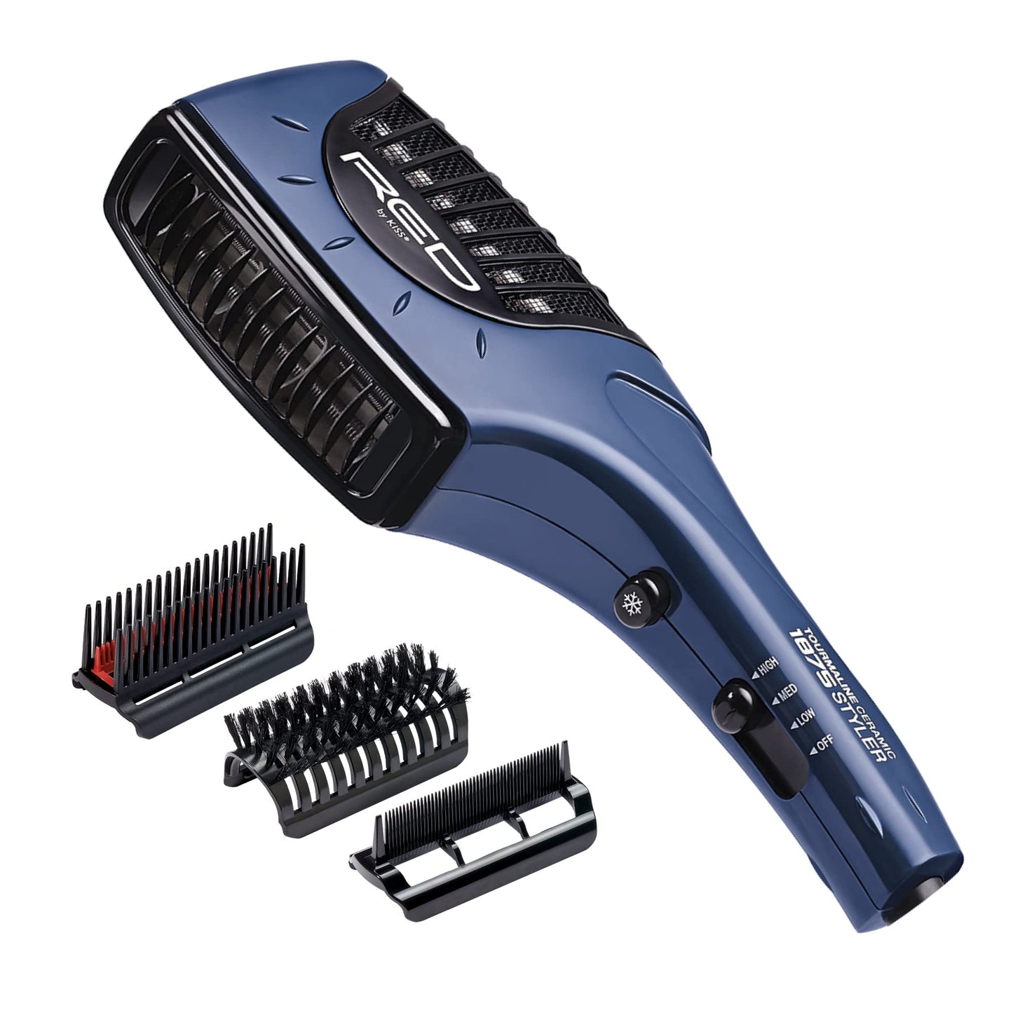 RED by KISS 1900 Ceramic Hair Styler with Detangler Pik, Professional Quick Blow Dry Comb, 3 Heat/Speed Settings, Cool Shot Button, Ideal for Curling