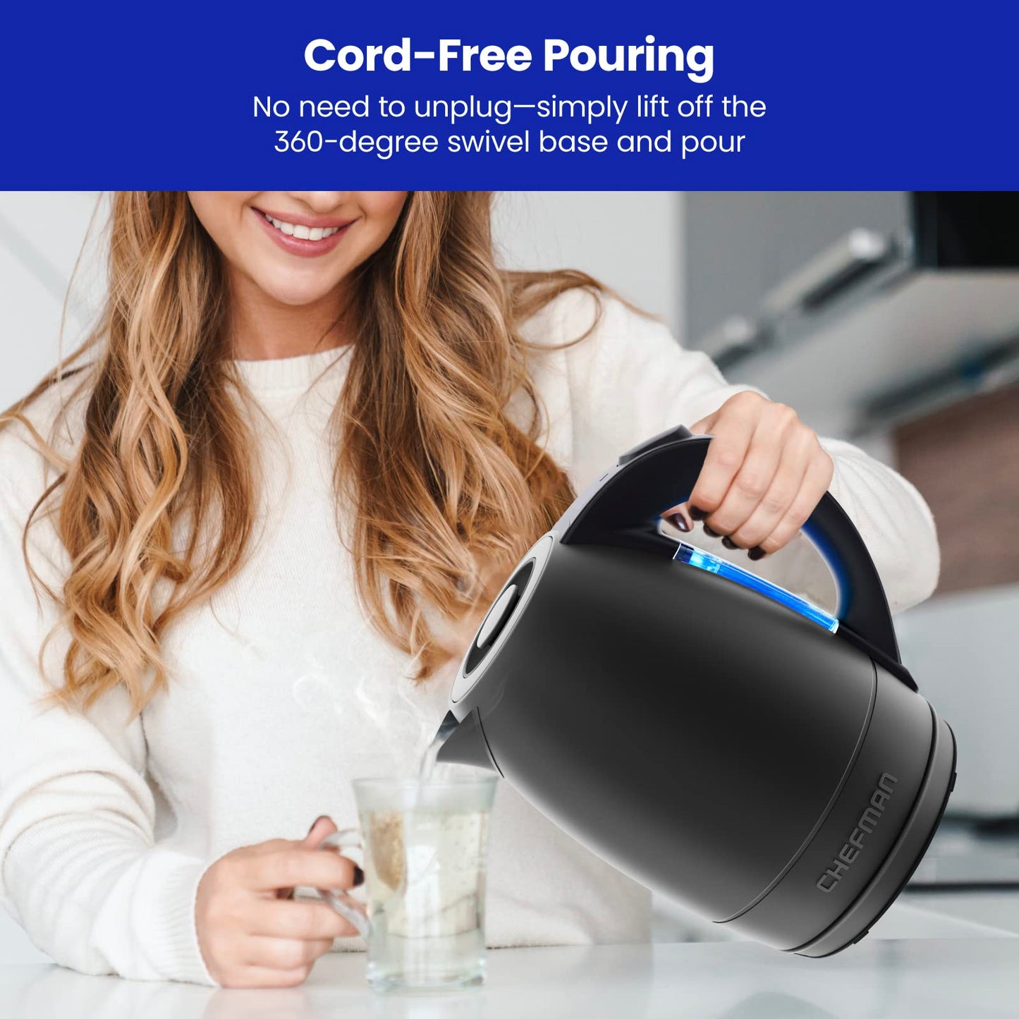 Chefman Electric Kettle, 1.8 Liter Stainless Steel Electric Tea Kettle Water Boiler with Automatic Shutoff, LED Lights, Boil-Dry Protection, Hot…