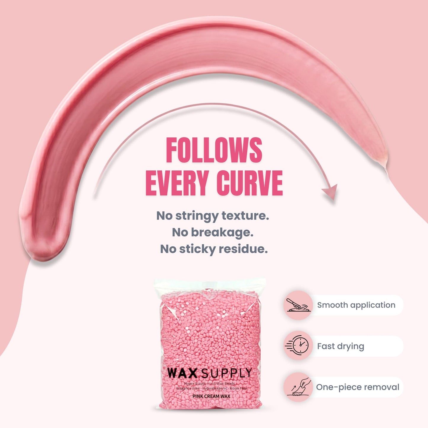 Pink Cream Hard Wax Beads for Sensitive Skin Rosin Free - 2.2lb (1000g) Hypoallergenic Waxing Beads with Argan Oil & Cocoa Butter - European Formula Beauty and Personal Care Wax Supply