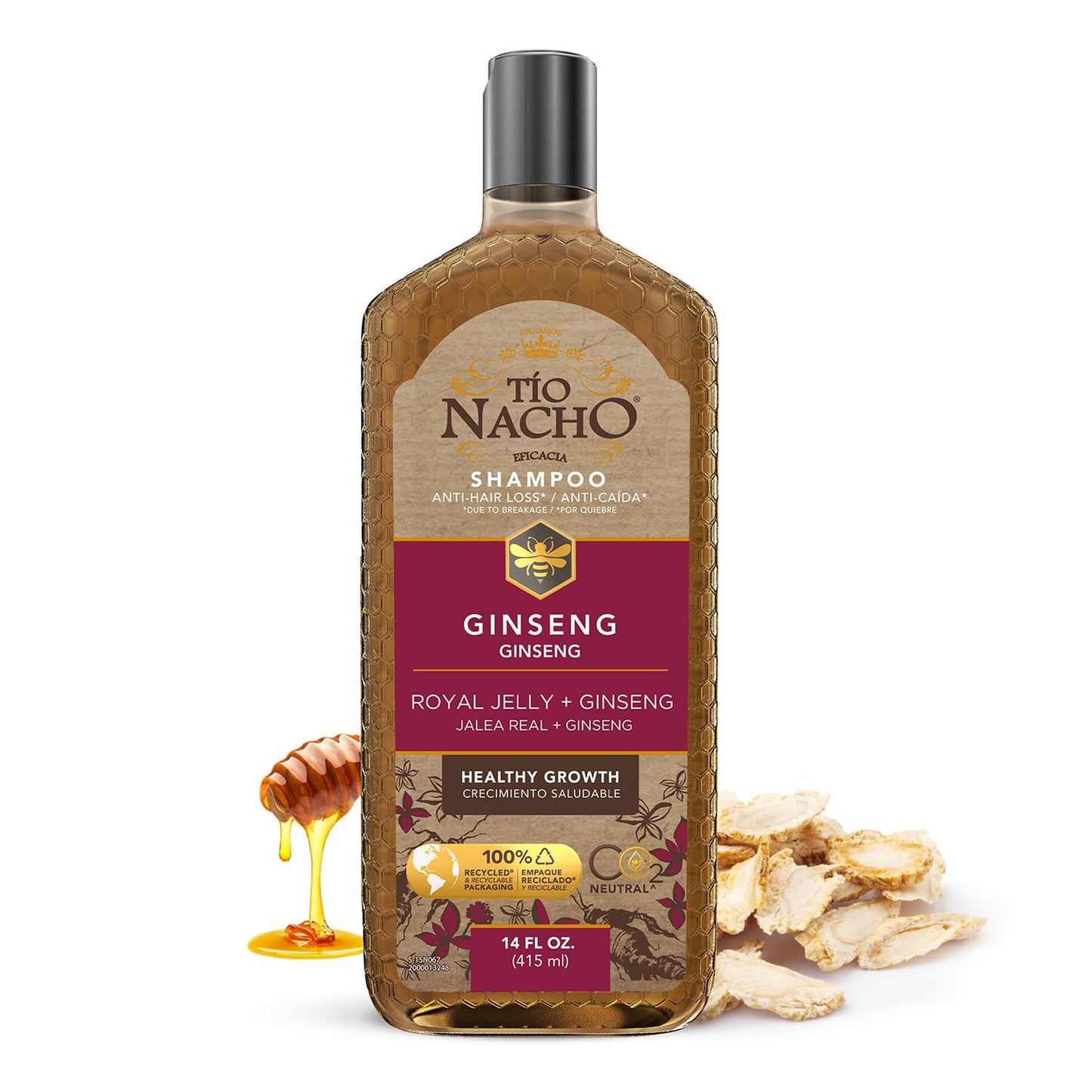 Tio Nacho Ginseng Shampoo with Royal Jelly, Herbal Hair Growth Shampoo for Stronger, Healthier Hair, Ginseng and Natural Extracts for Nourished