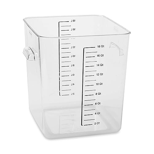 Rubbermaid Commercial Products Plastic Space Saving Square Food Storage Container, 18 Quart, Clear, for Kitchen/Sous Vide/Food Prep