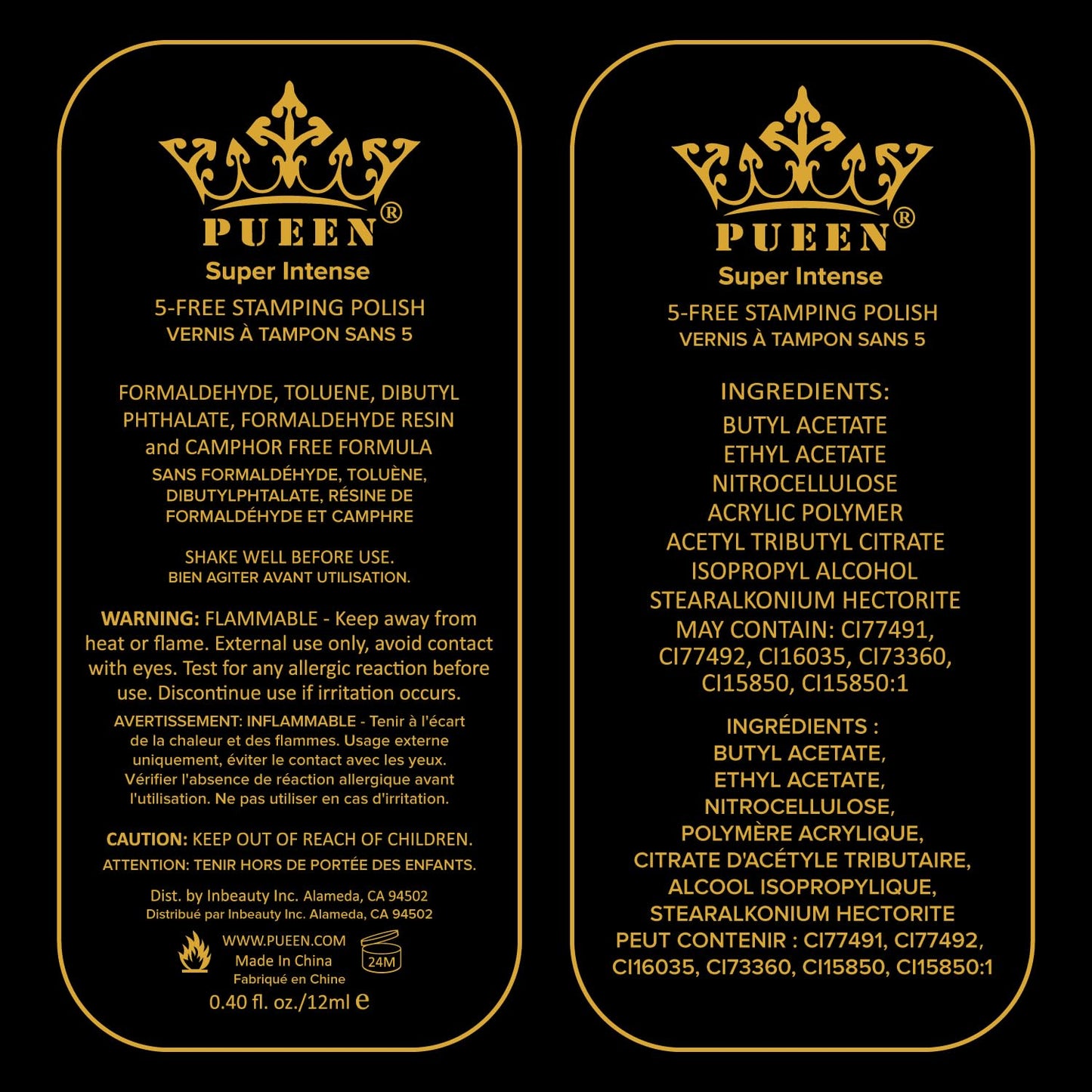 PUEEN Super Intense Nail Polish for Nail Stamping Nail Color Lacquer - Set of 12 Colors -BH000934