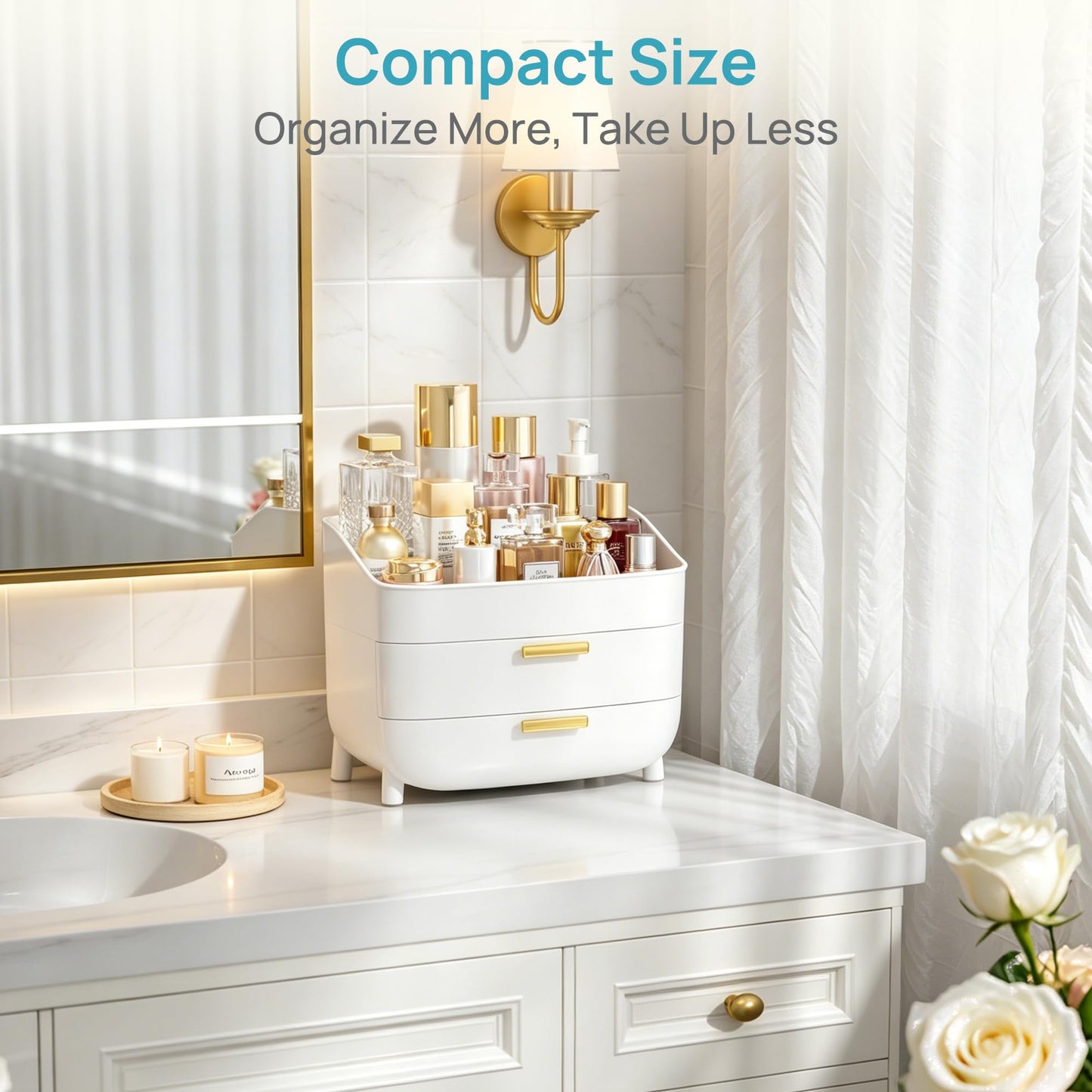 Vtopmart 3-Tier Skincare Makeup Organizer with Drawers, White Beauty and Personal Care Vtopmart