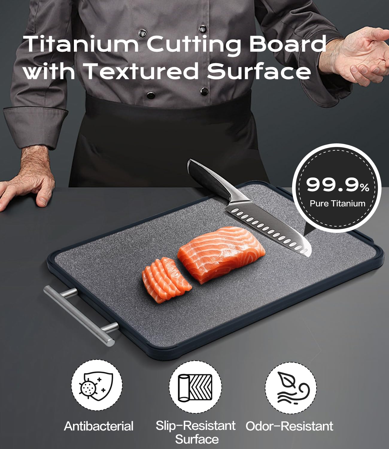 Titanium Cutting Board for Kitchen- Non Toxic Cutting Boards with Double Sided, Textured Food-Grade Pure Titanium Side for Chopping Meat, PP Side…
