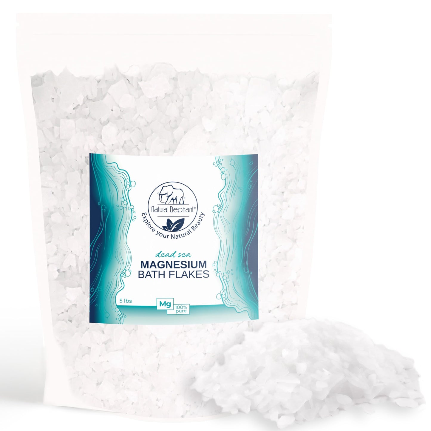 Natural Elephant Dead Sea Magnesium Bath Flakes - 5 lb (80 oz) Bag - Pure Magnesium Chloride Soak for Body and Foot - Ideal for a Soothing Bath Beauty and Personal Care Natural Elephant