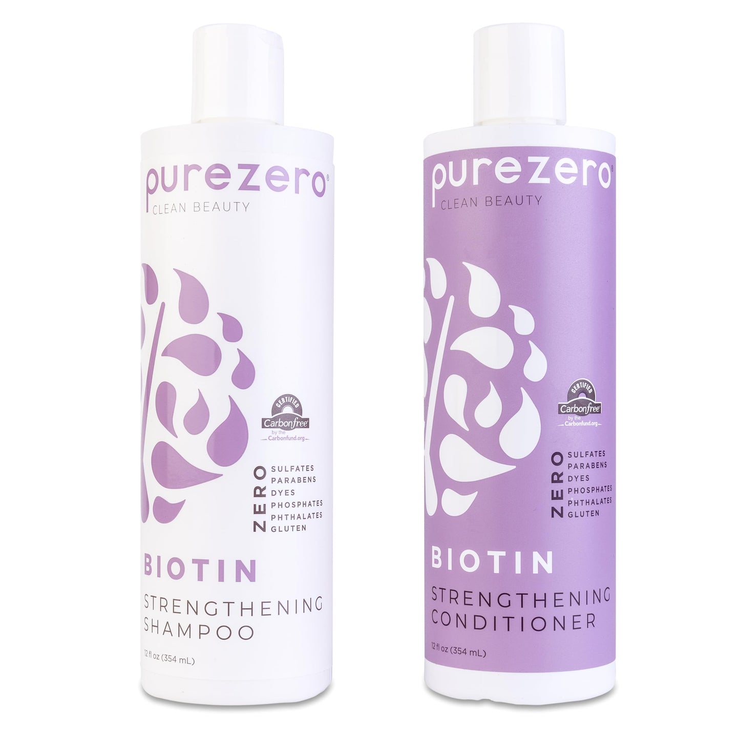 Purezero Biotin Shampoo & Conditioner Set - Anti Thinning Formula - Volumizing, Thicker, Fuller Hair - Zero Sulfates, Parabens, Dyes, Gluten - 100%
