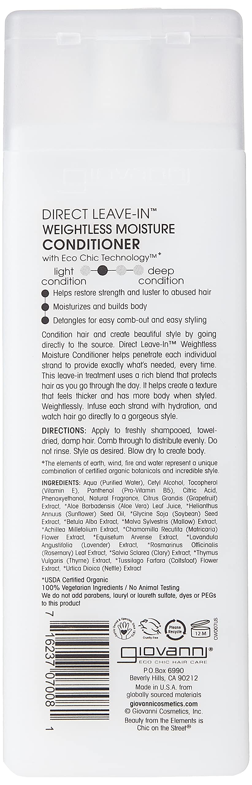 GIOVANNI Direct Leave In Weightless Moisture Conditioner - Co-Wash, Great for Curls & Wavy Hair, Wash & Go, Salon Quality, No Parabens, Infused