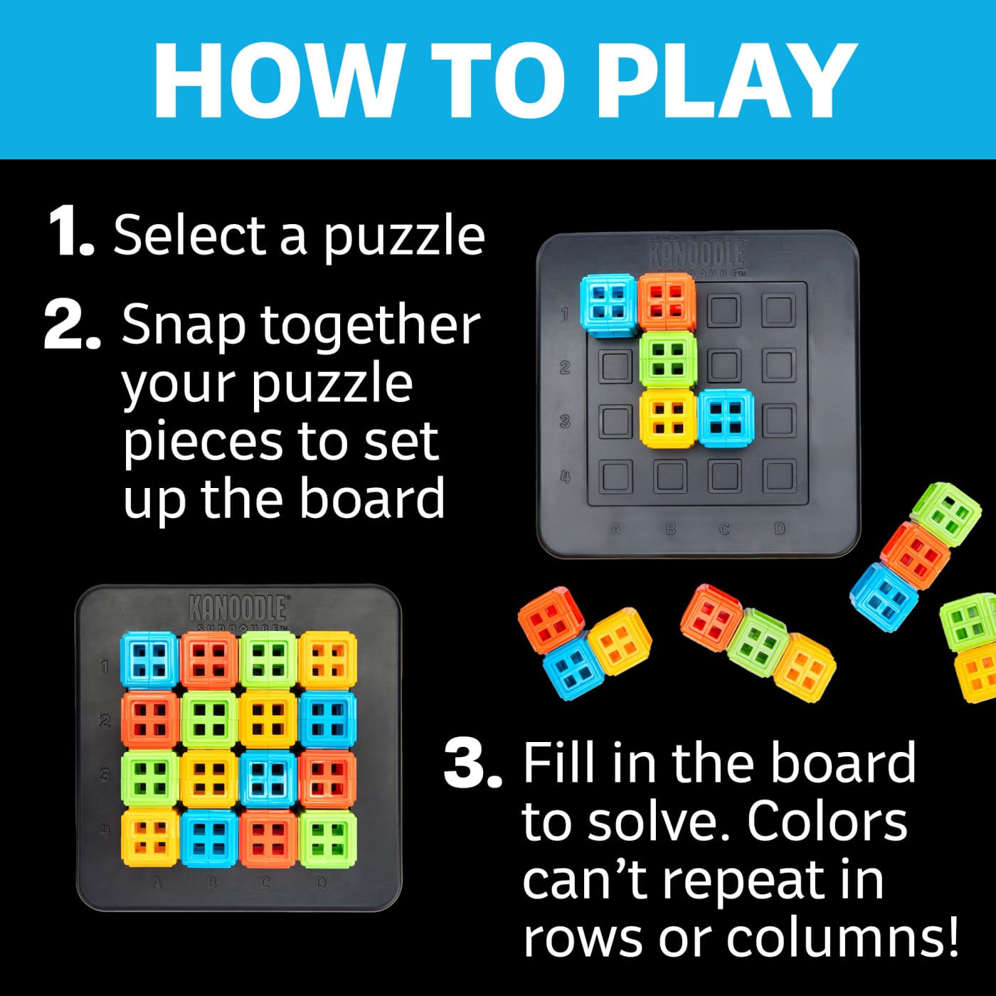Kanoodle® SudoQube™ 3D Puzzle – Pocket Sudoku Game, Color Brain Teaser & Travel Board Game for Kids, Teens & Adults Ages 7+