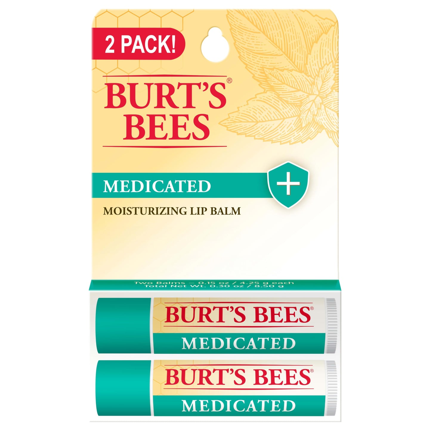 Burt's Bees Medicated Lip Balm, With Eucalyptus Oil and Menthol, Tint-Free, Natural Origin Lip Care, 2 Tubes, 0.15 oz.