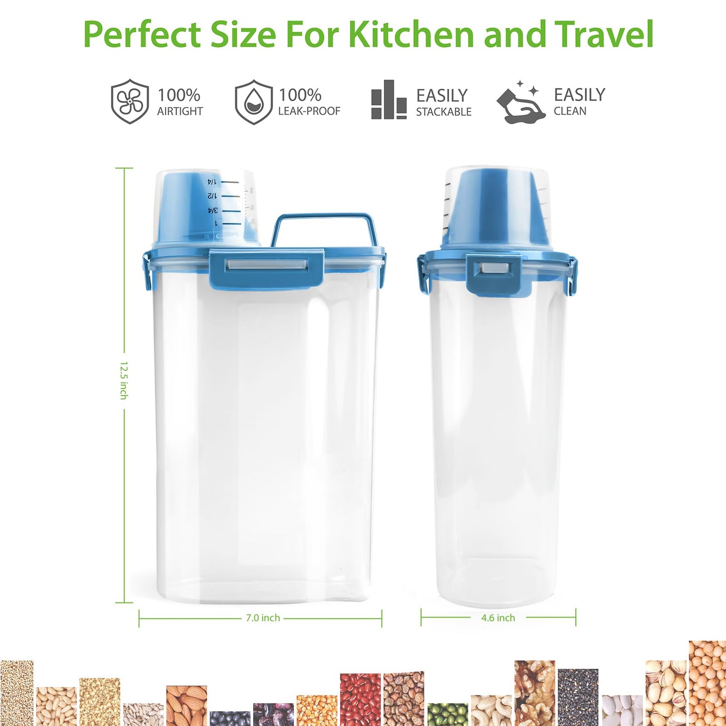 Viretec Rice Airtight Storage Container, 3 to 5Lbs Cereal Dry Food Flour Bin, Pet Dog Cat Food Dispenser with Measuring Cup, BPA Free Clear Plastic…