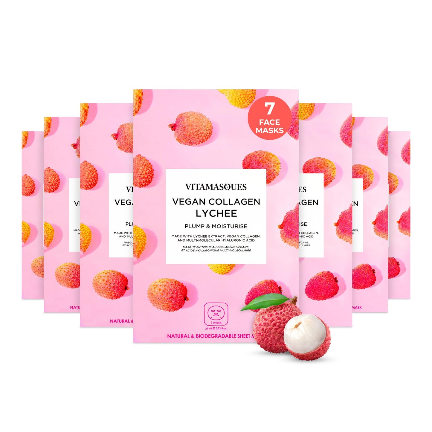 Vitamasques Korean Collagen Face Mask - Hydrating & Moisturizing Korean Sheet Mask with Lychee & Hyaluronic Acid - Vegan Facial Skincare for Firming