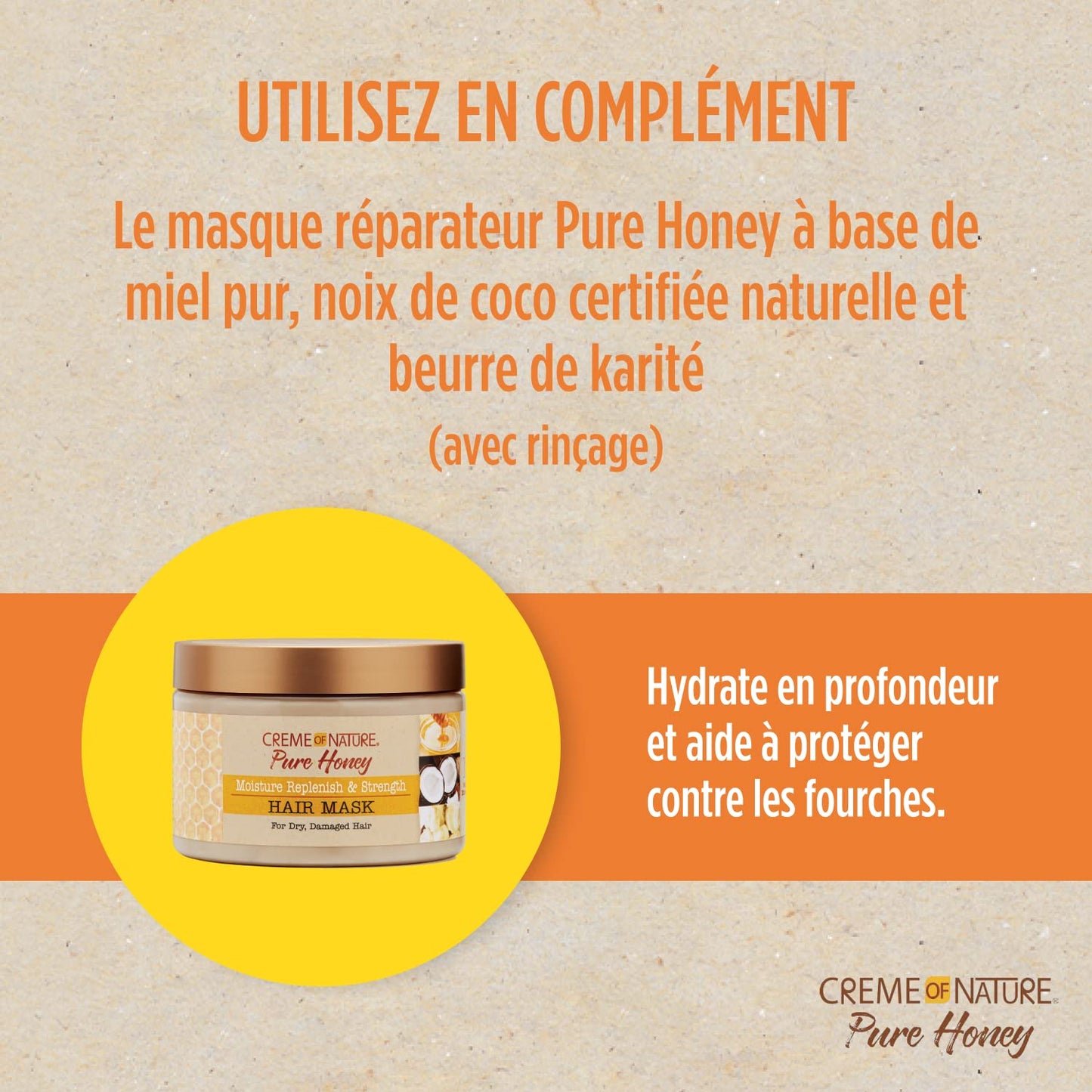 Hair Mask by Creme of Nature, Pure Honey, Coconut Oil and Shea Butter Formula, Moisture Replenish & Strength, 11.5 Oz