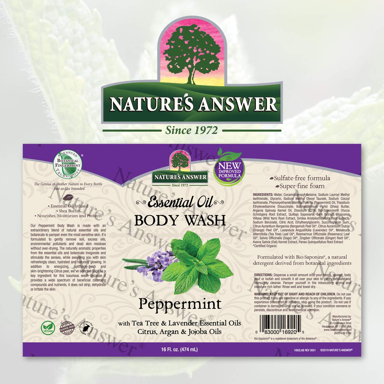 Nature's Answer Essential Oil, Body Wash, Peppermint, 16 Oz