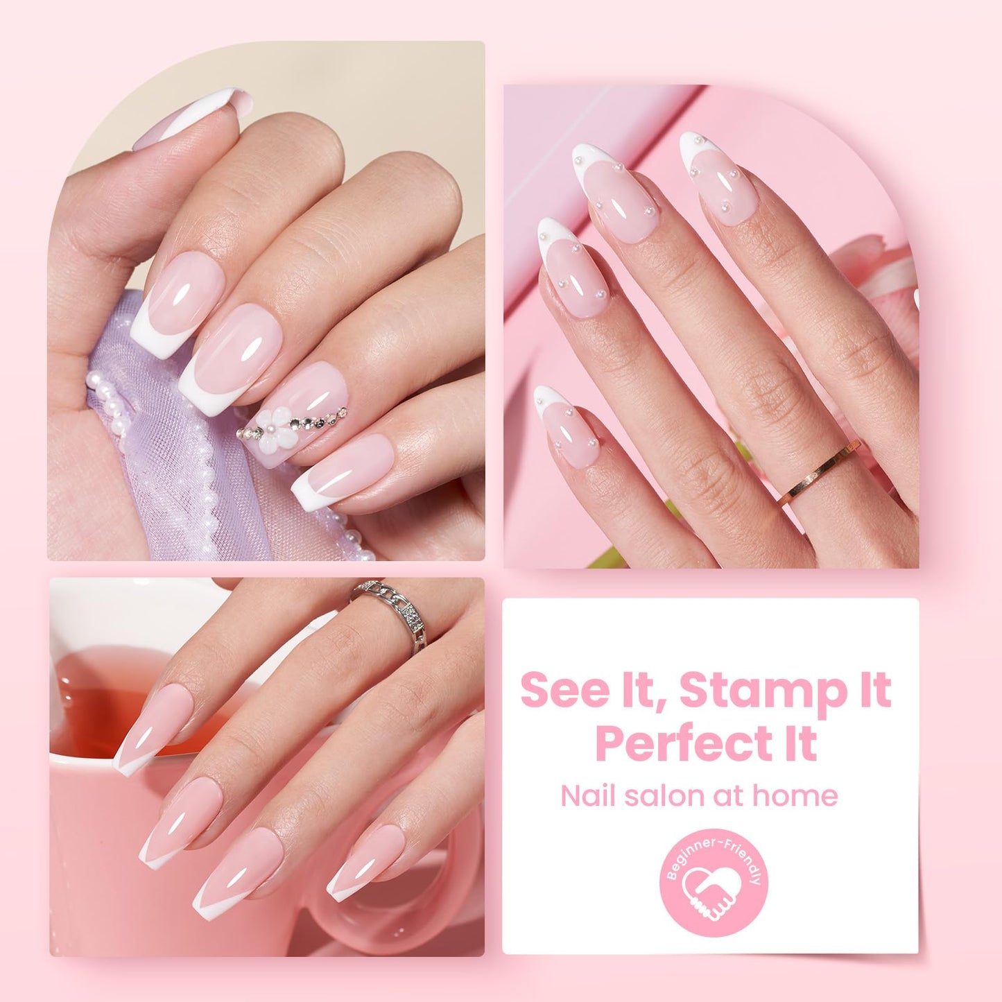 Beetles French Tip Tool Nail Stamp 6Pcs Silicone French Tips Stamp Kit with Replacement Stamper Heads and Scrapers Silicone Nail Art Printing Stuff Beauty and Personal Care beetles Gel Polish