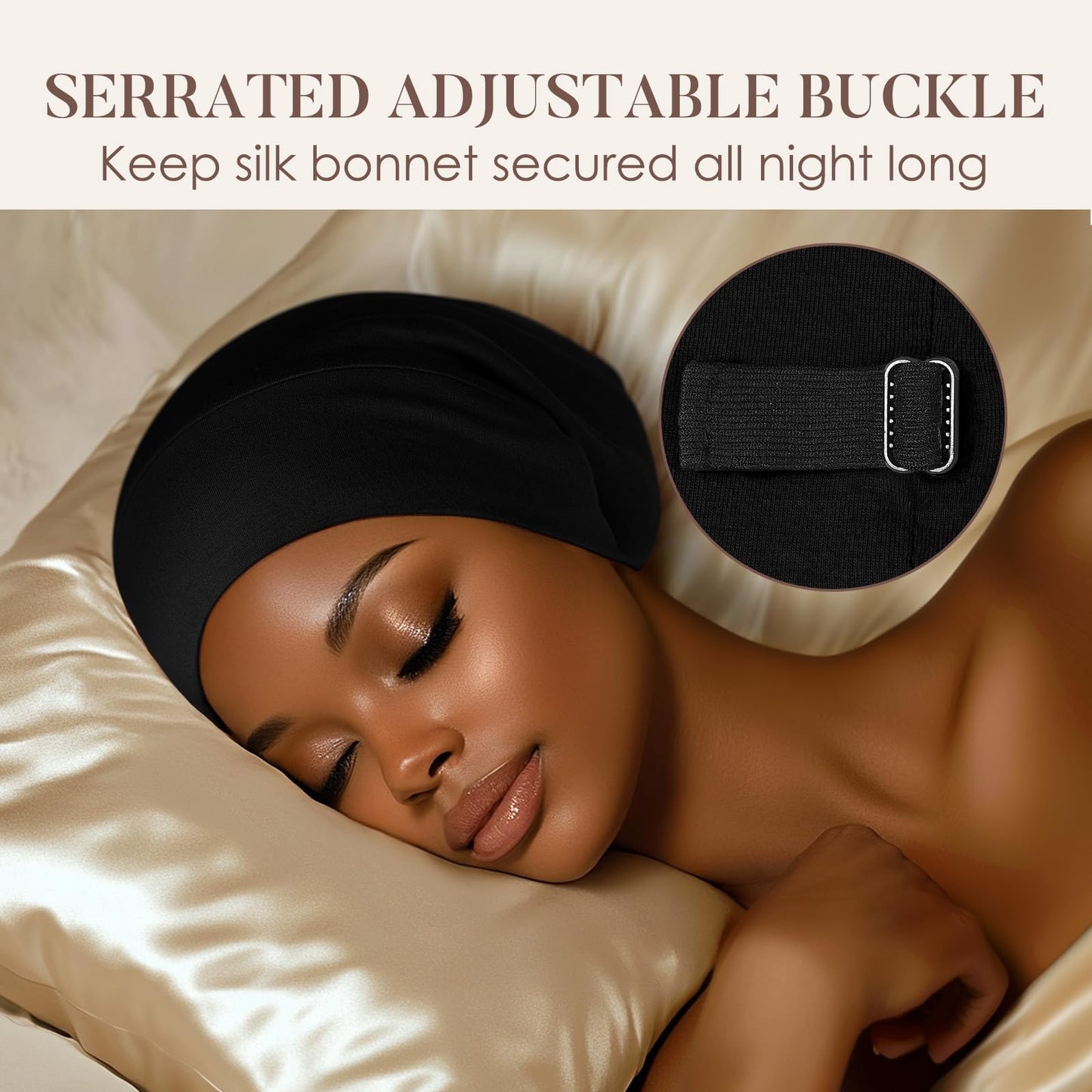 LULUSILK 100% Mulberry Silk Bonnet for Sleeping Women and Men, No More Frizzy Tangled Hair, Real Silk Sleep Cap for Curly Hair, Black, Pack of 1 Beauty and Personal Care LULUSILK