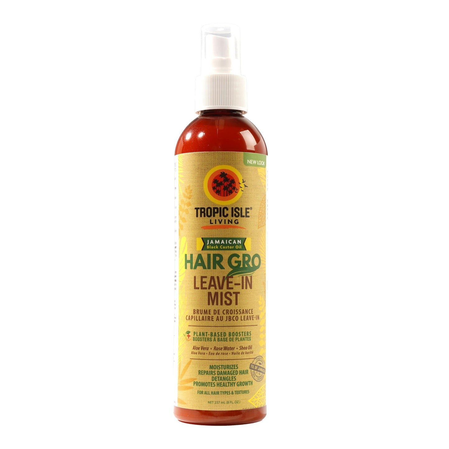 Tropic Isle Living Hair Gro Leave-In Mist 8oz | Jamaican Black Castor Oil with Rose Water, Aloe Vera & Shea Oil Infused | Detangles and Treats Damaged