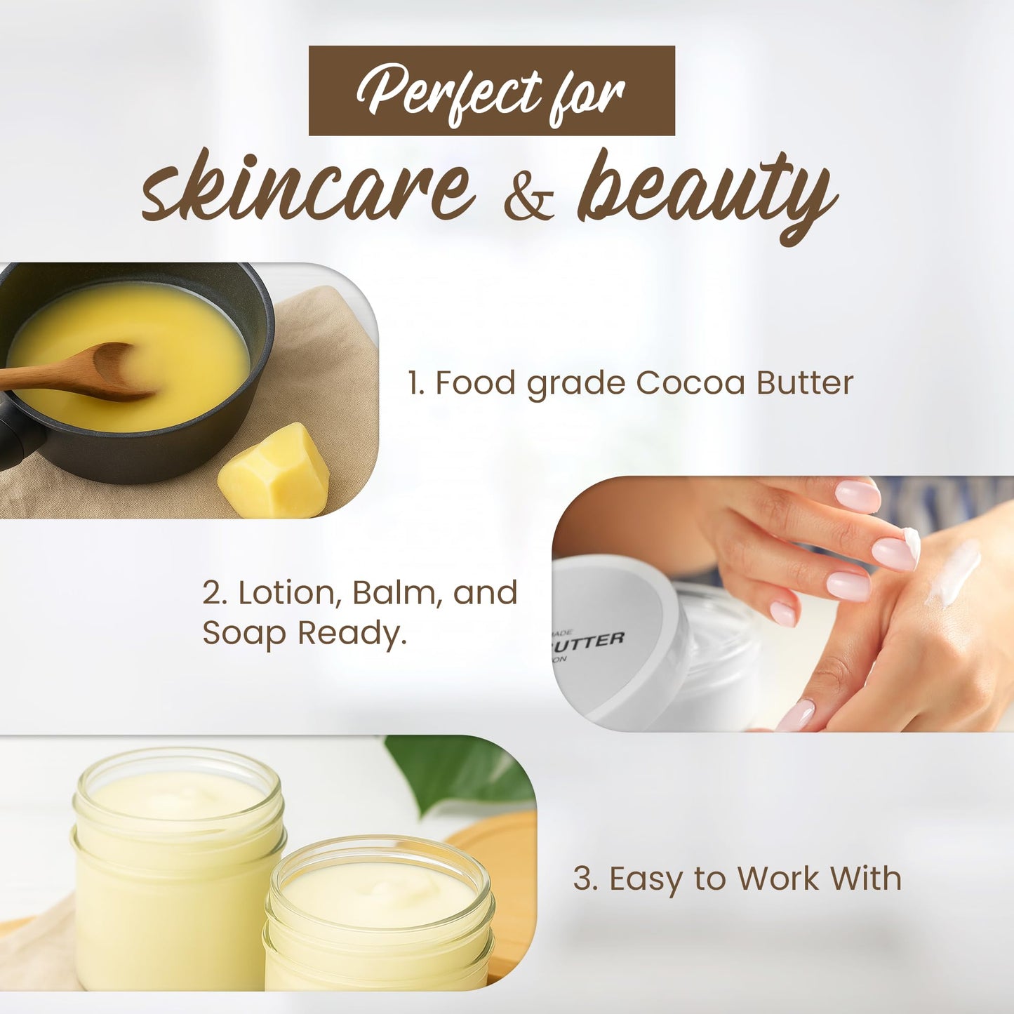 2 Lb Cocoa Butter: Pure, Raw, Unprocessed. Incredible Quality and Scent. Use for Lotion, Cream, Lip Balm, Oil, Stick, or Body Butter. NON-GMO By