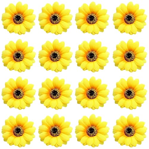 Lawie 16 Pack Artificial Fake Yellow Small Daisy Sunflower Hair Clips Floral Hairpins Alligator Barrettes Brooches Pins Wedding Hawaiian Party Silk