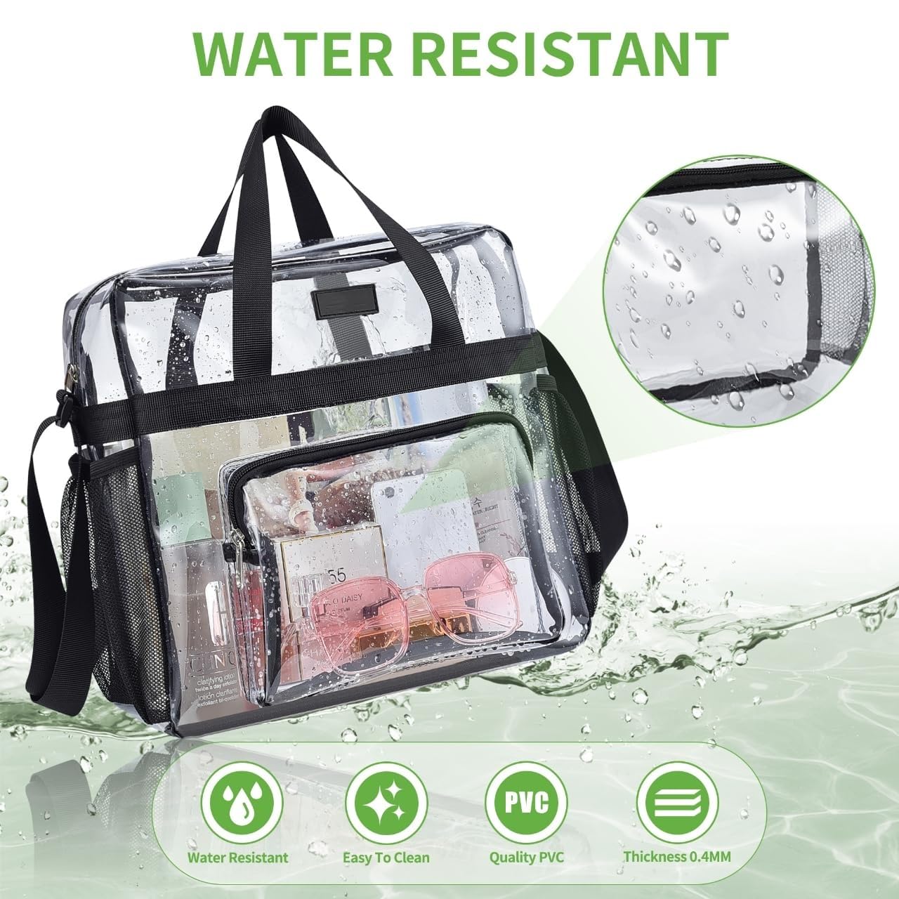 Bagenius Clear Bag Stadium Approved, 12×6×12 Clear bag for Stadium Events, Women's Handbag for Sports Concert Festival Work, Black