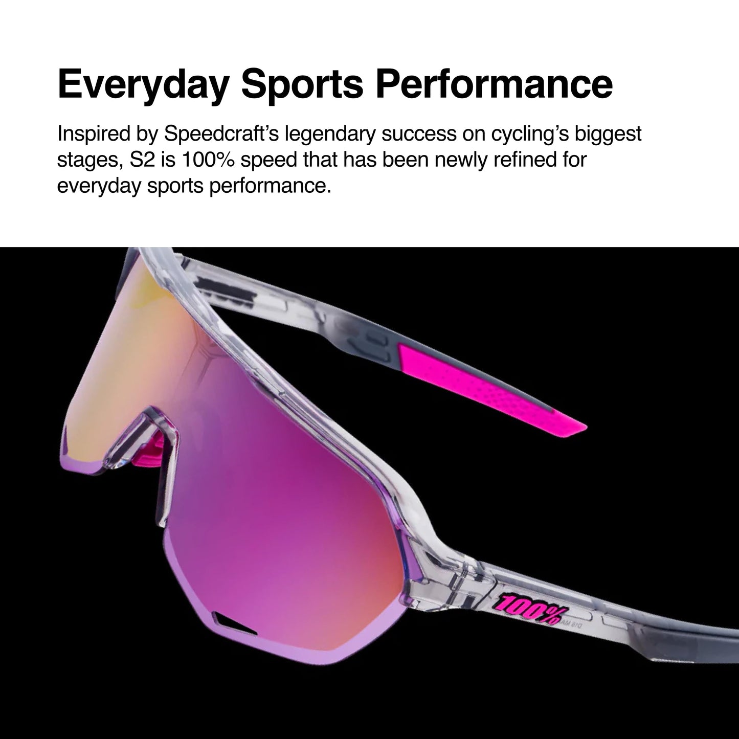 100% S2 Sport Performance Cycling Sunglasses (Soft Tact Black - Smoke Lens)