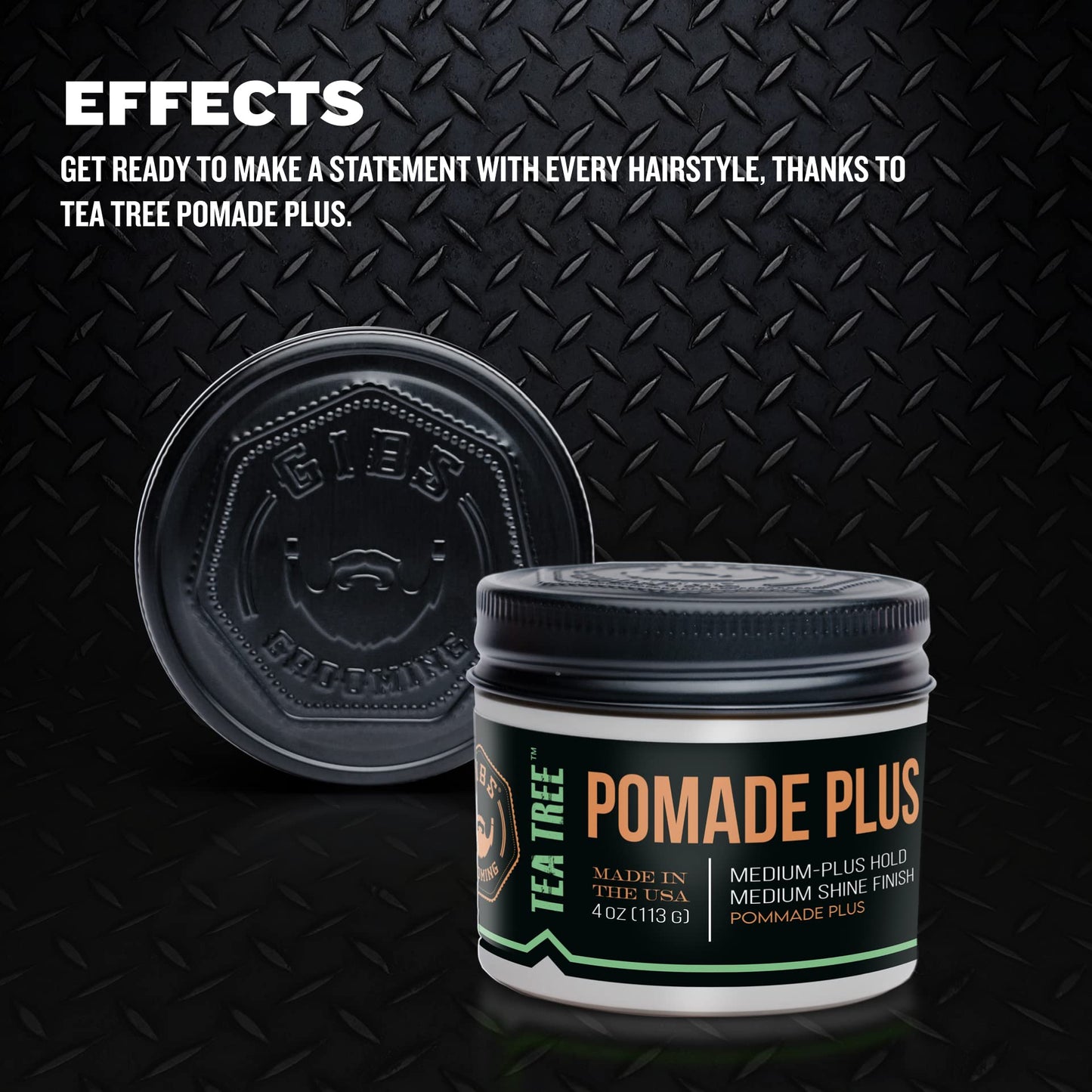 GIBS Tea Tree Pomade Plus, Medium-Plus Hold with Medium to High Shine, Clean ingredients and Made in USA, 4 oz