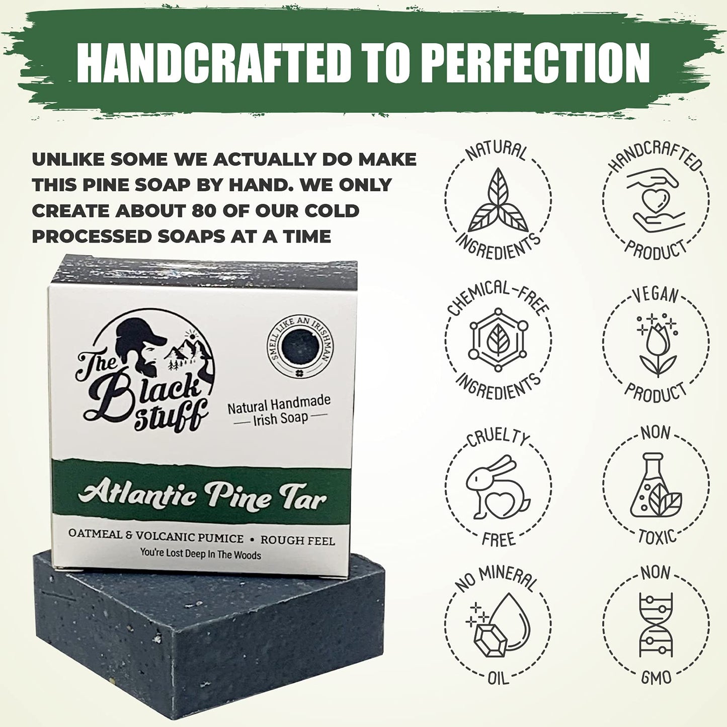 The Black Stuff Pine Tar Soap - Mens Bar Soap Made with Pine Tar, Organic Ingredients and Essential Oils - Handmade Cold Process Body Soap for Men