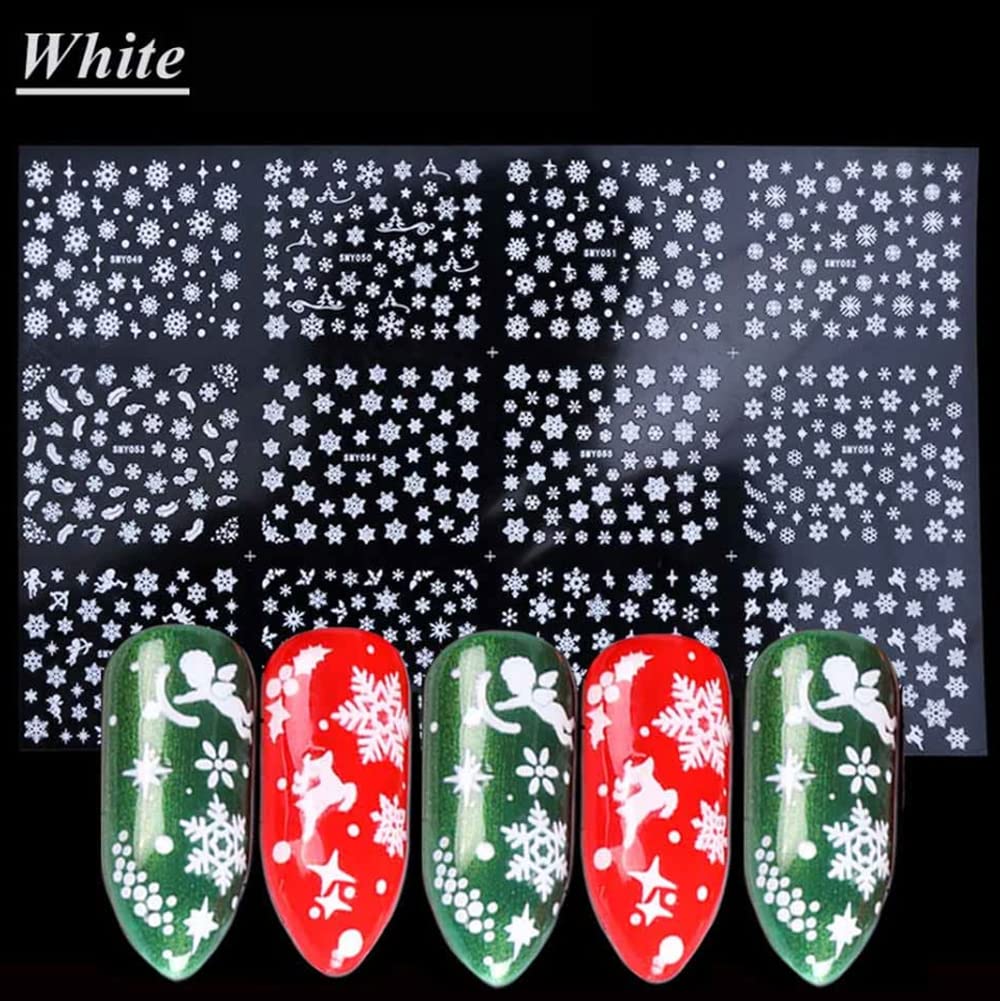 24 Sheets Snowflakes Nail Art Stickers Decals Christmas Nail Decals 3D Snowflake Self-Adhesive Nail Designs White and Sliver Winter Nail Art Supplies