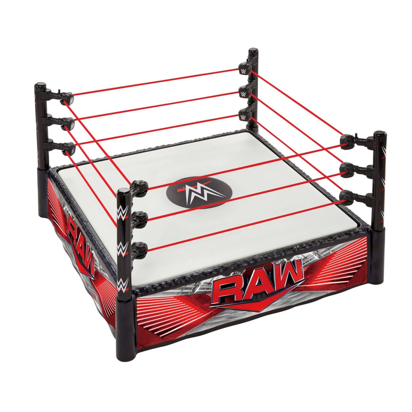 Mattel WWE Superstar Ring – Main Event & RAW Playset with Labels, Spring-Loaded Ring Mat & Pro Tension Elastic Ropes