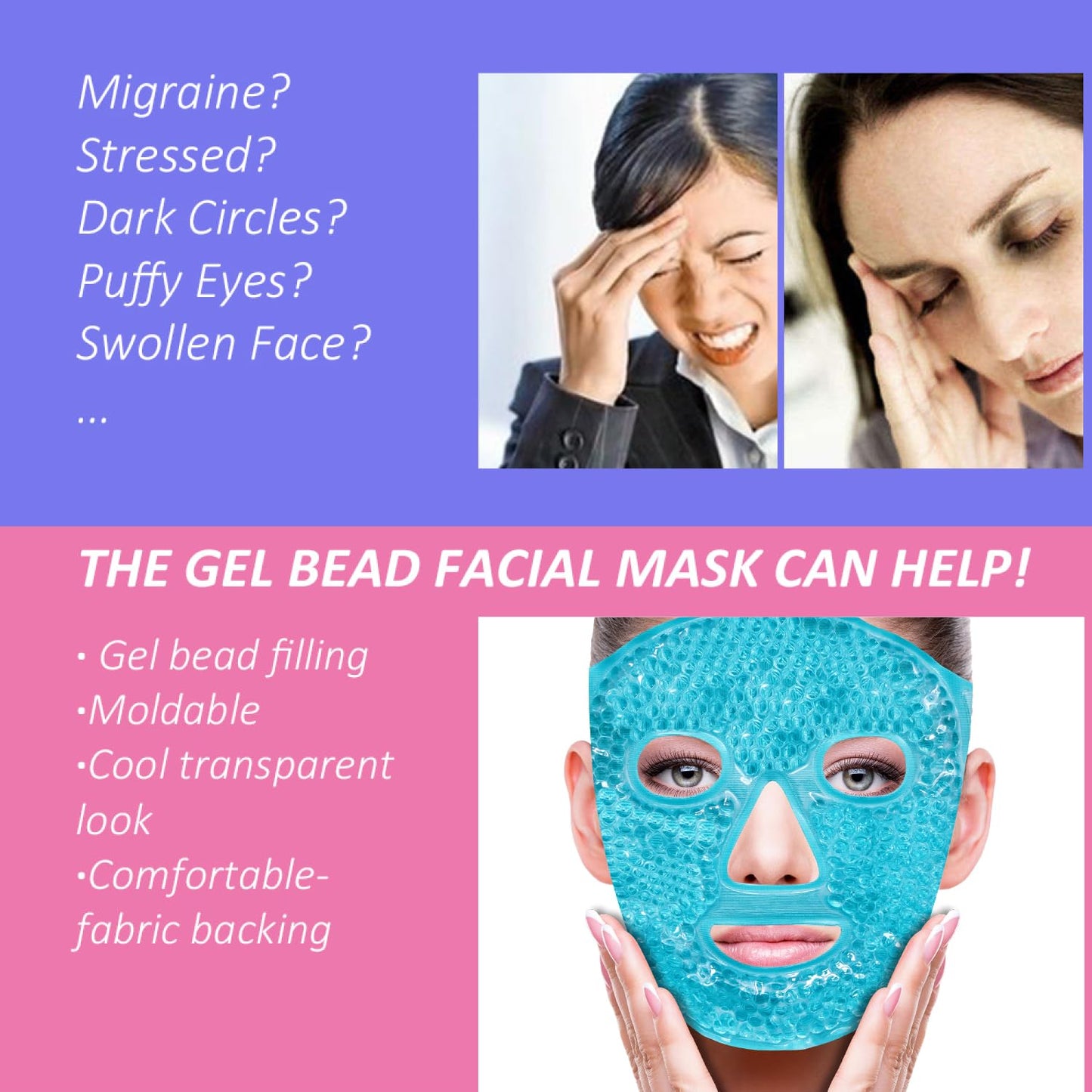 ZNÖCUETÖD Cold Face Eye Mask Ice Pack Reduce Facial Puff, Dark Circles, Hot Cold Compress Pack, Face SPA Gift for Woman Sleeping, Pressure, Headaches Beauty and Personal Care ZNÖCUETÖD