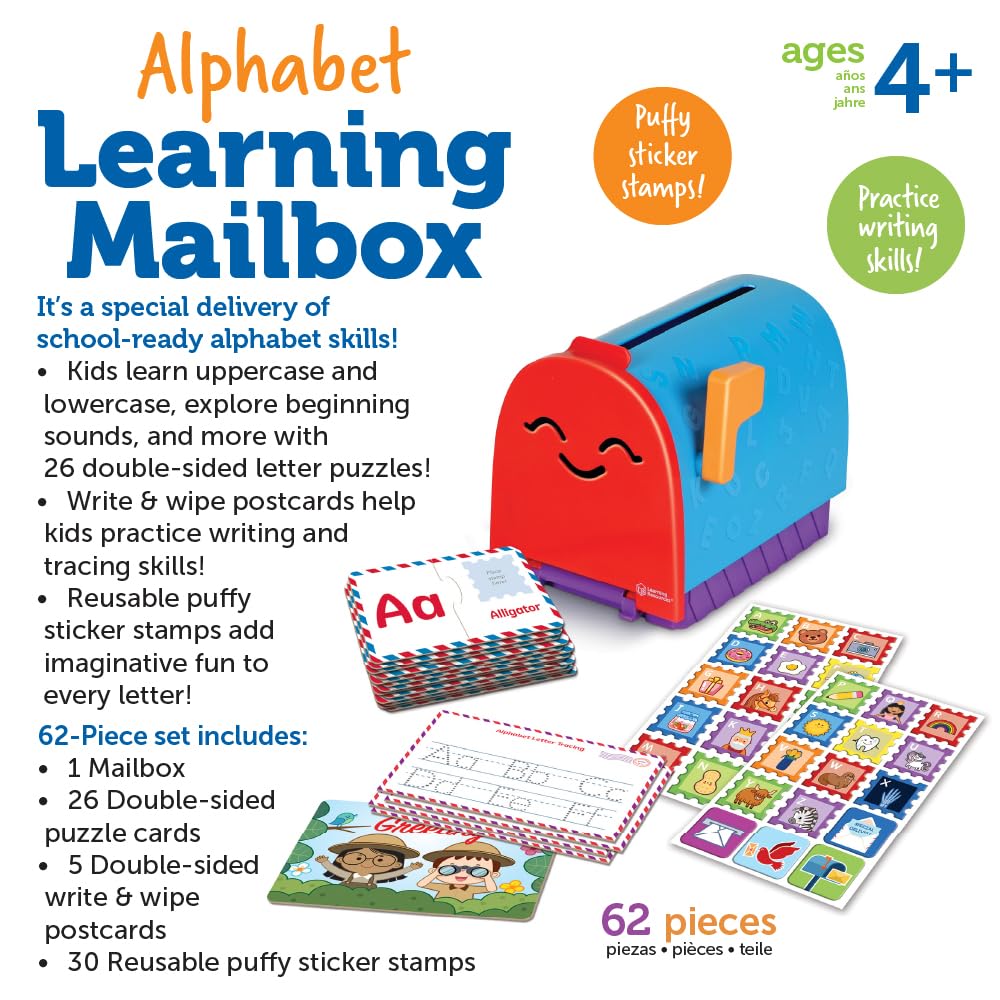 Learning Resources Alphabet Learning Mailbox – Montessori Toddler Toy for ABC Tracing, Writing, Pretend Play & Fine Motor Skills, Preschool Gift